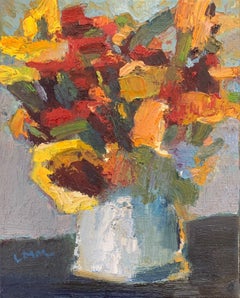 'Yellow Red & Orange Flowers' Still Life  Contemporary by Ming Ming 