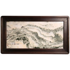 Ming Mountains Extraordinary Natural Stone Painting, One-of-a- Kind Custom Frame