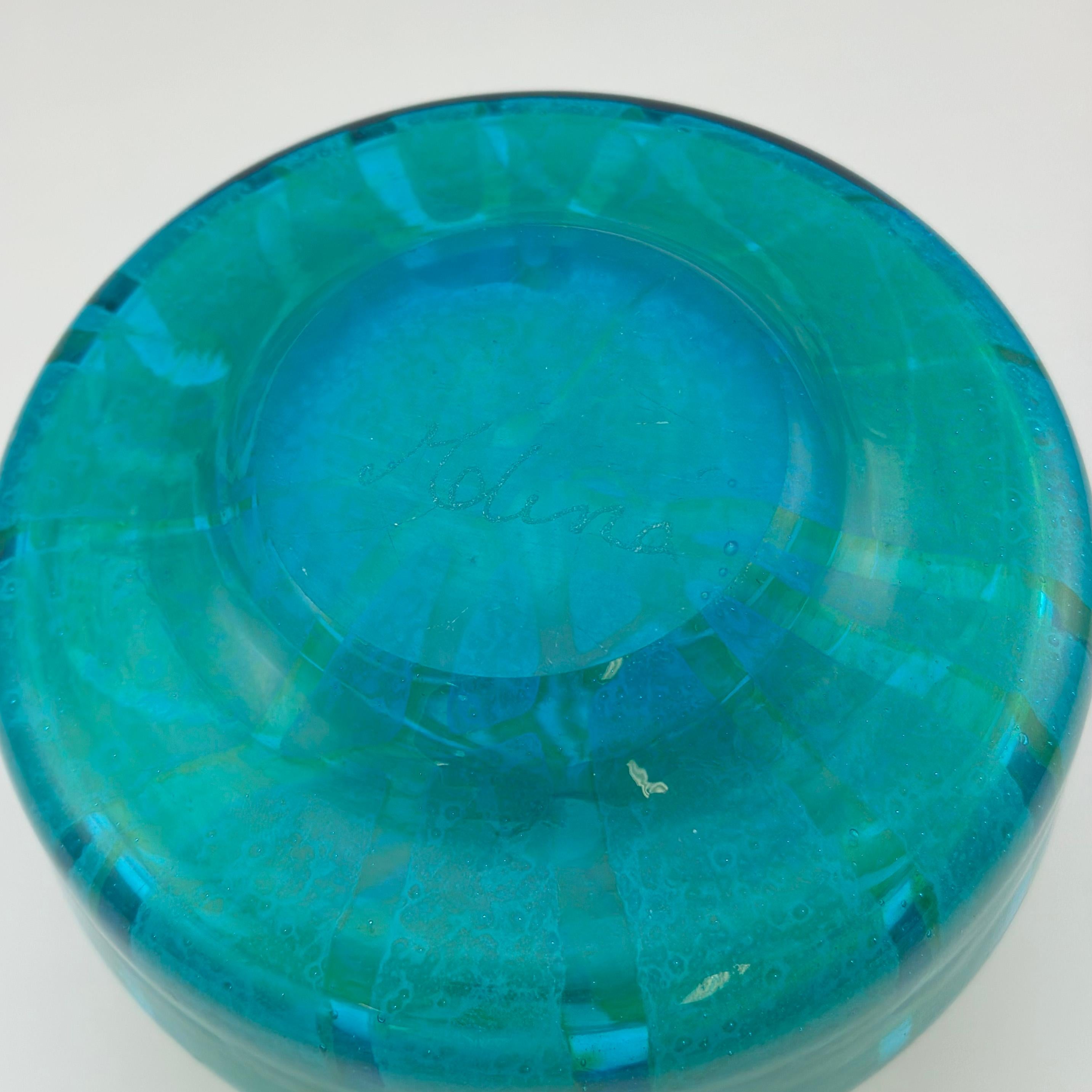 Vase à bouteille trapue à motif Ming, turquoise et vert, Mdina Glass, Malte, années 1970 Bon état - En vente à Glasgow, GB