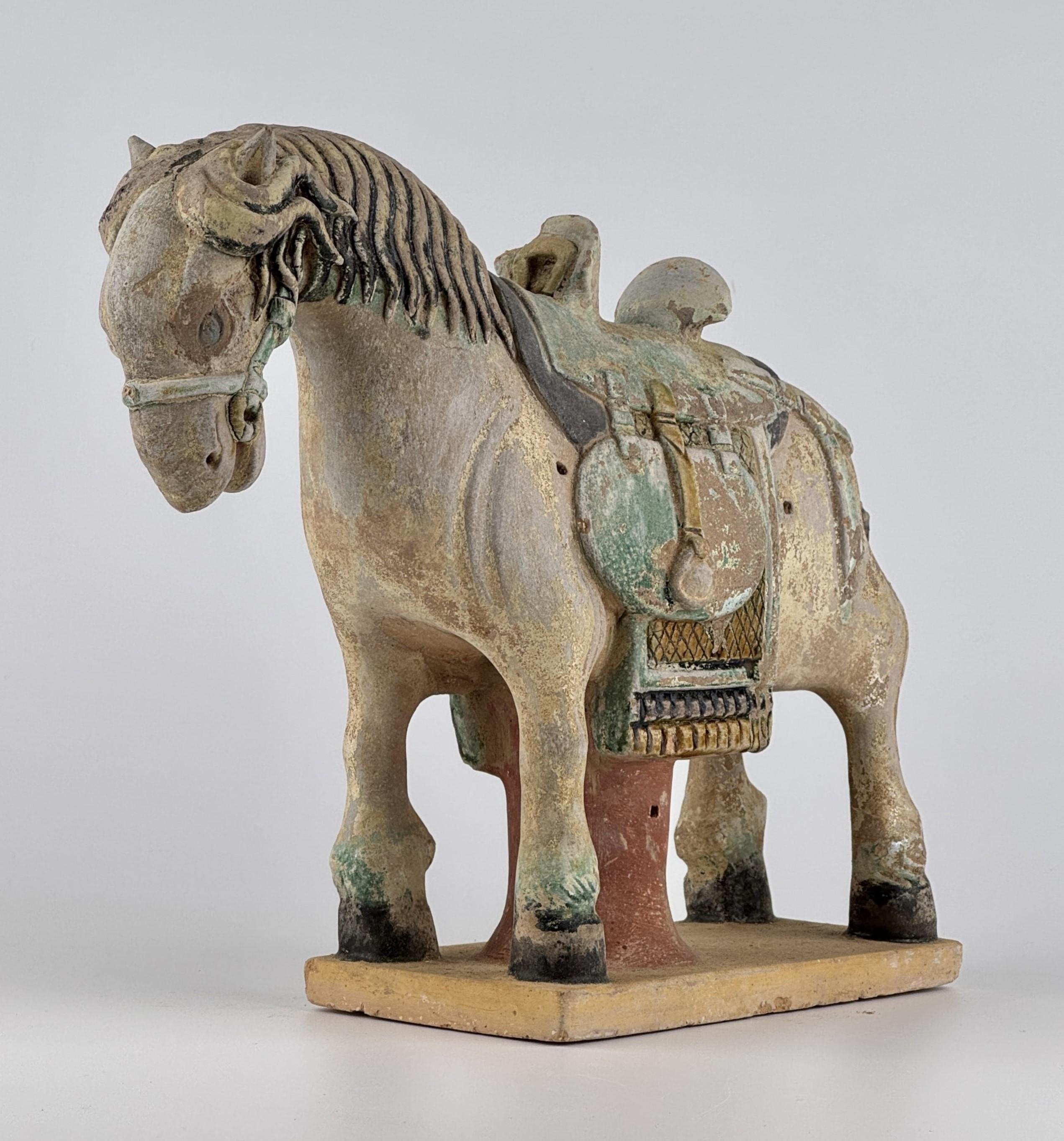 Hong Kong Ming Period Large Pottery Horse with Saddle (15-16th Century) For Sale