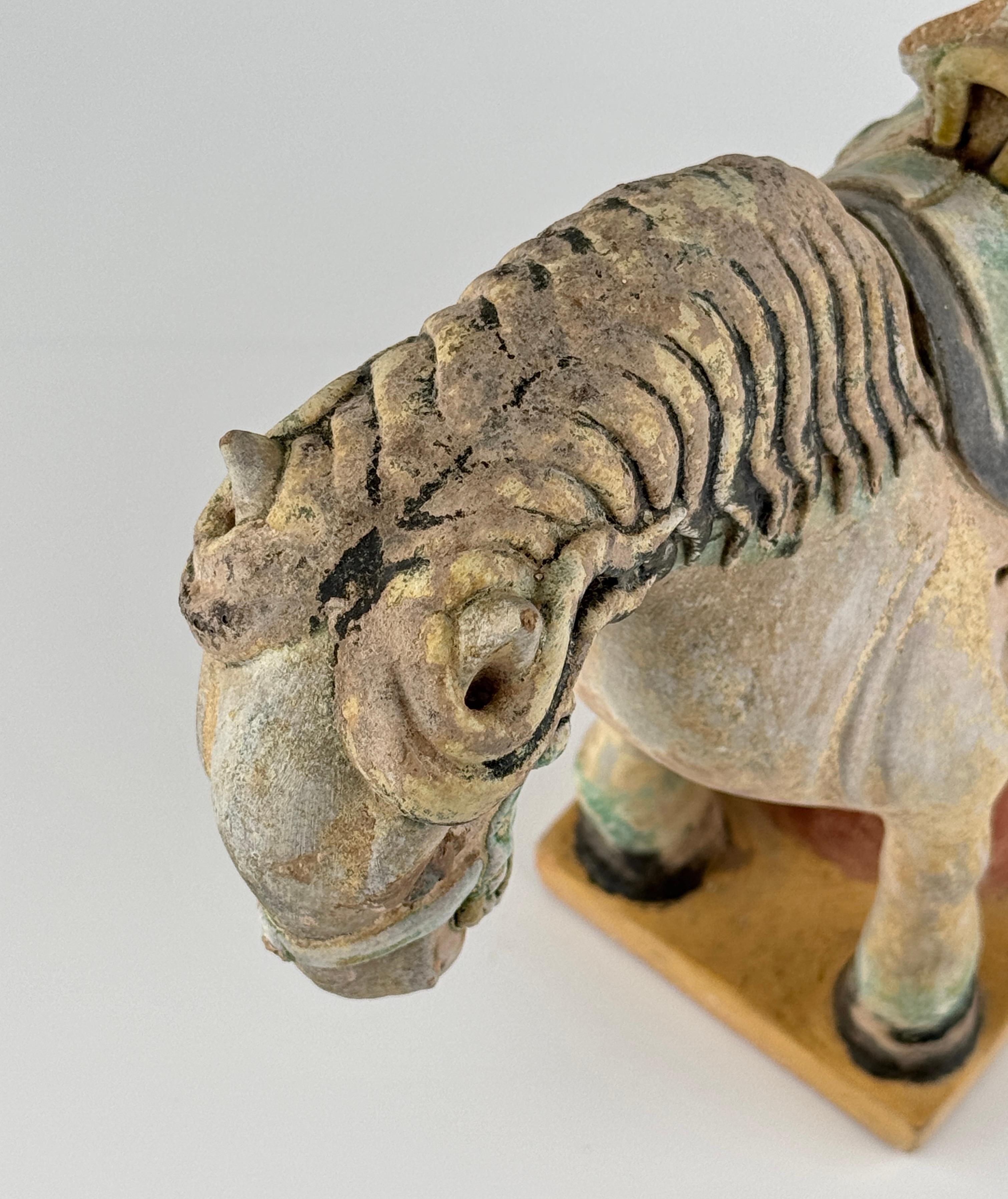 18th Century and Earlier Ming Period Large Pottery Horse with Saddle (15-16th Century) For Sale