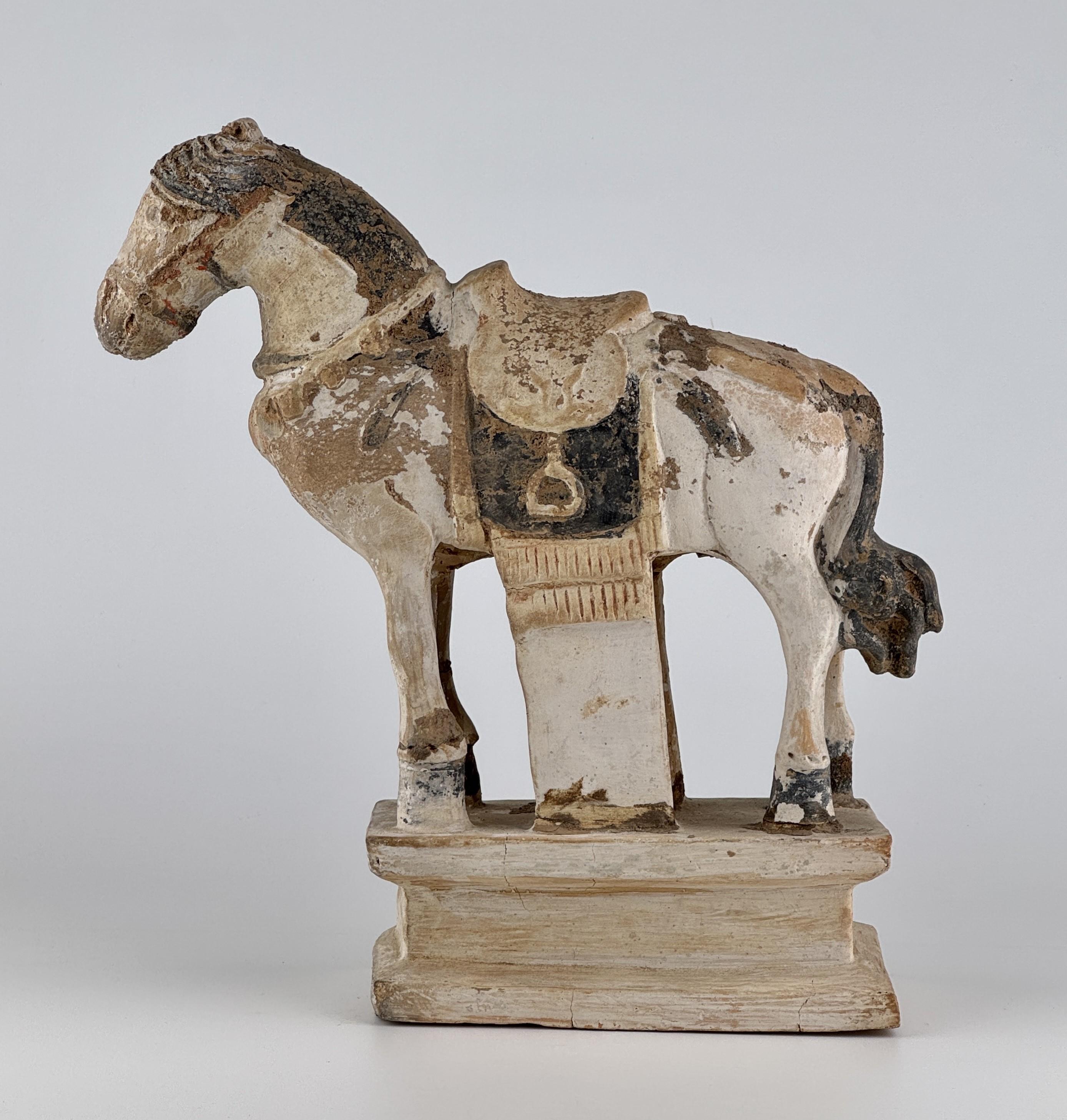 Glazed Ming Period Large Pottery Horse with Saddle (15-16th Century) For Sale