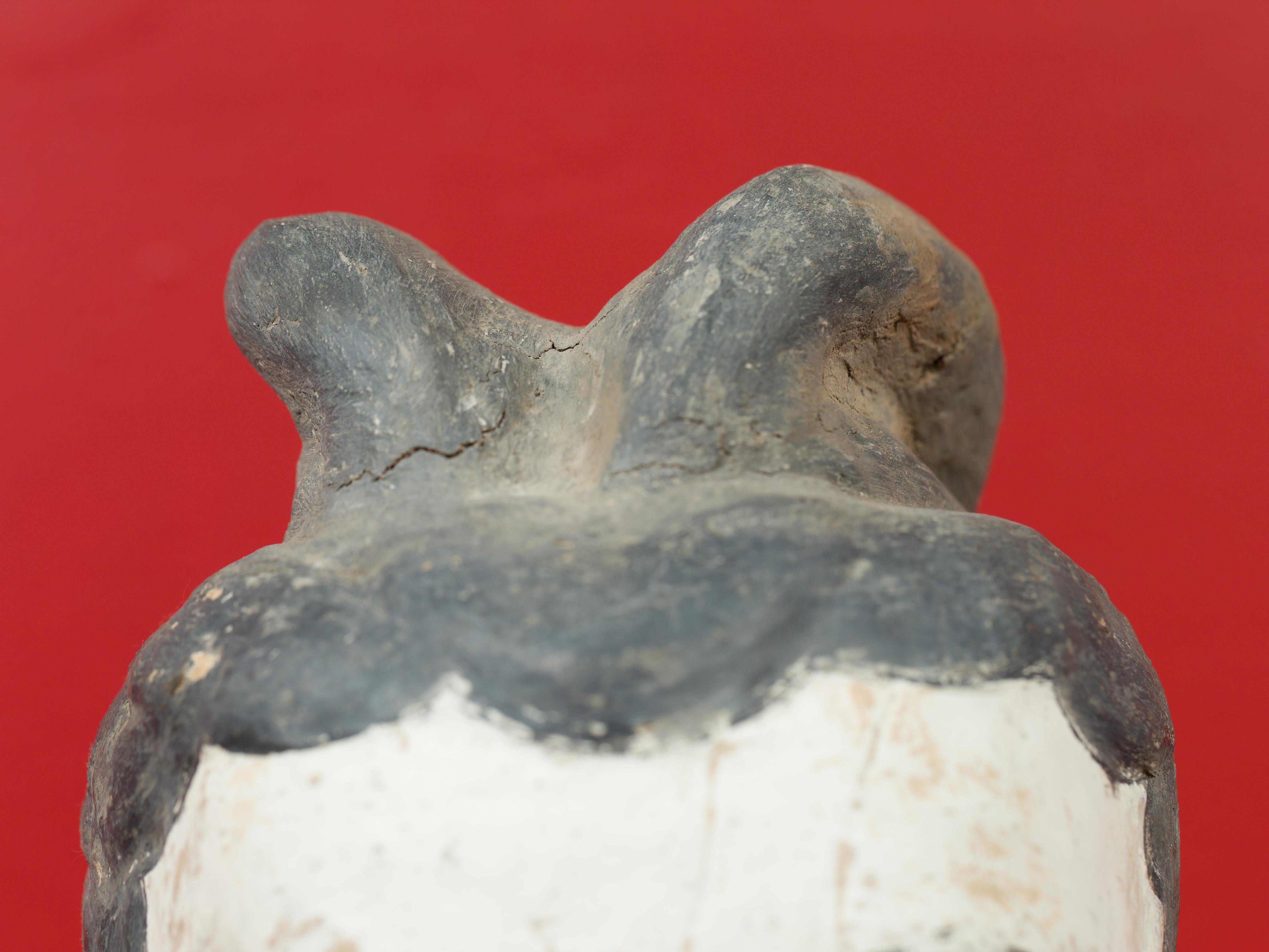 Ming Period Stucco Head of a Court Lady with Original Paint Mounted on Stand In Good Condition For Sale In Yonkers, NY