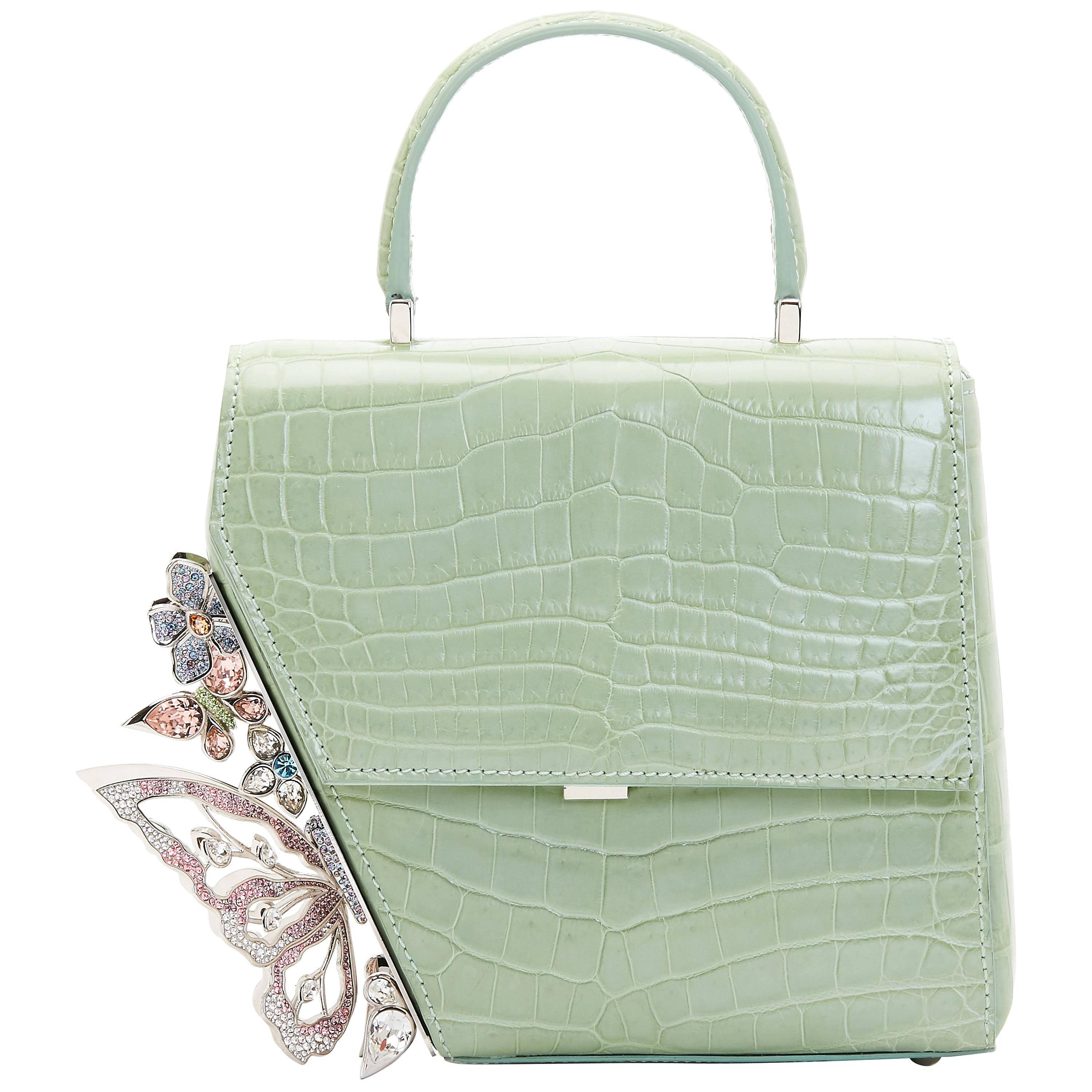 Genuine Crocodile Handbags And Purses Satchel Office Handbag For Women Lime Green
