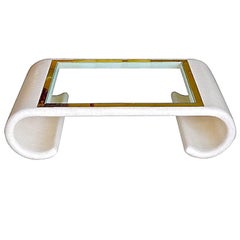 Retro Ming Scrolled Linen Wrapped Cocktail Table by Ernest C. Masi