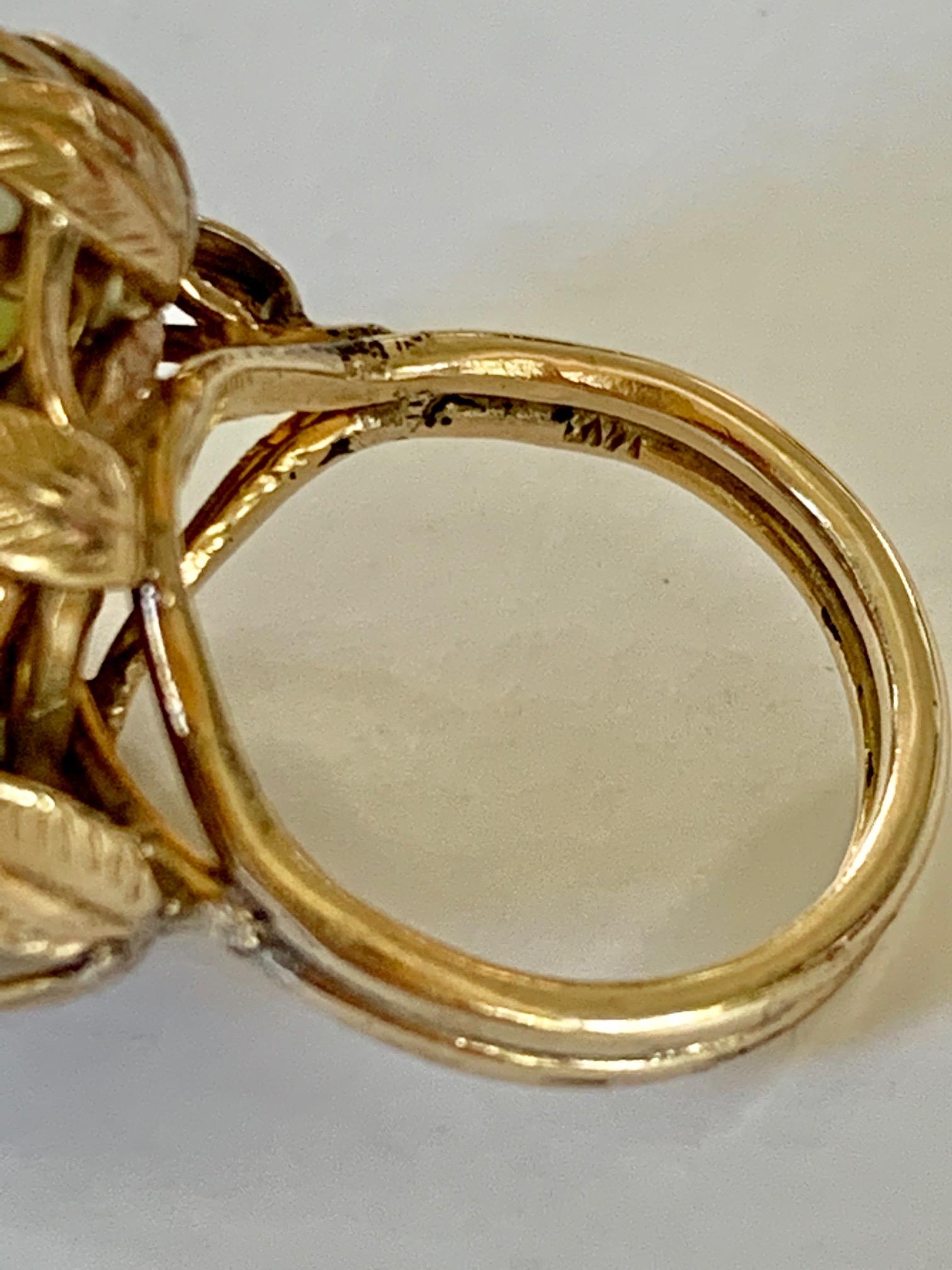 Ming signiert Jade und Perle 14 Karat Gelbgold Ring 2