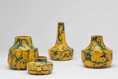 Ming Stone, set of four yellow & blue Jesmonite vessels /vases by Nic Parnell