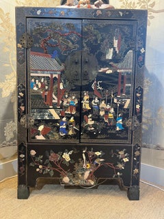 Ming Style, 19th century Chinese Lacquered Cabinet with intricate inlay