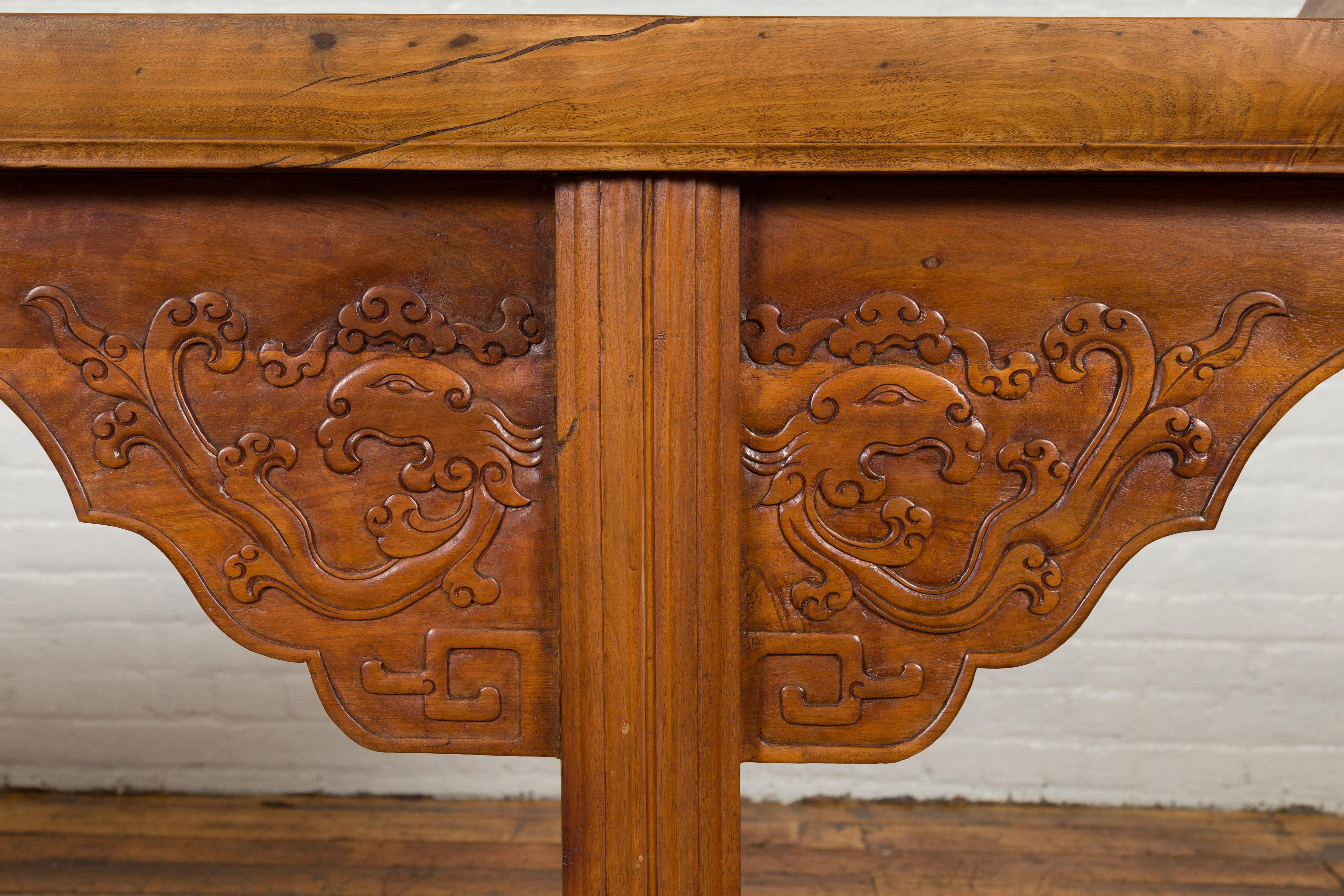 Ming Style Altar Table with Everted Flanges, Cloud Motifs and Mythical Creatures For Sale 1