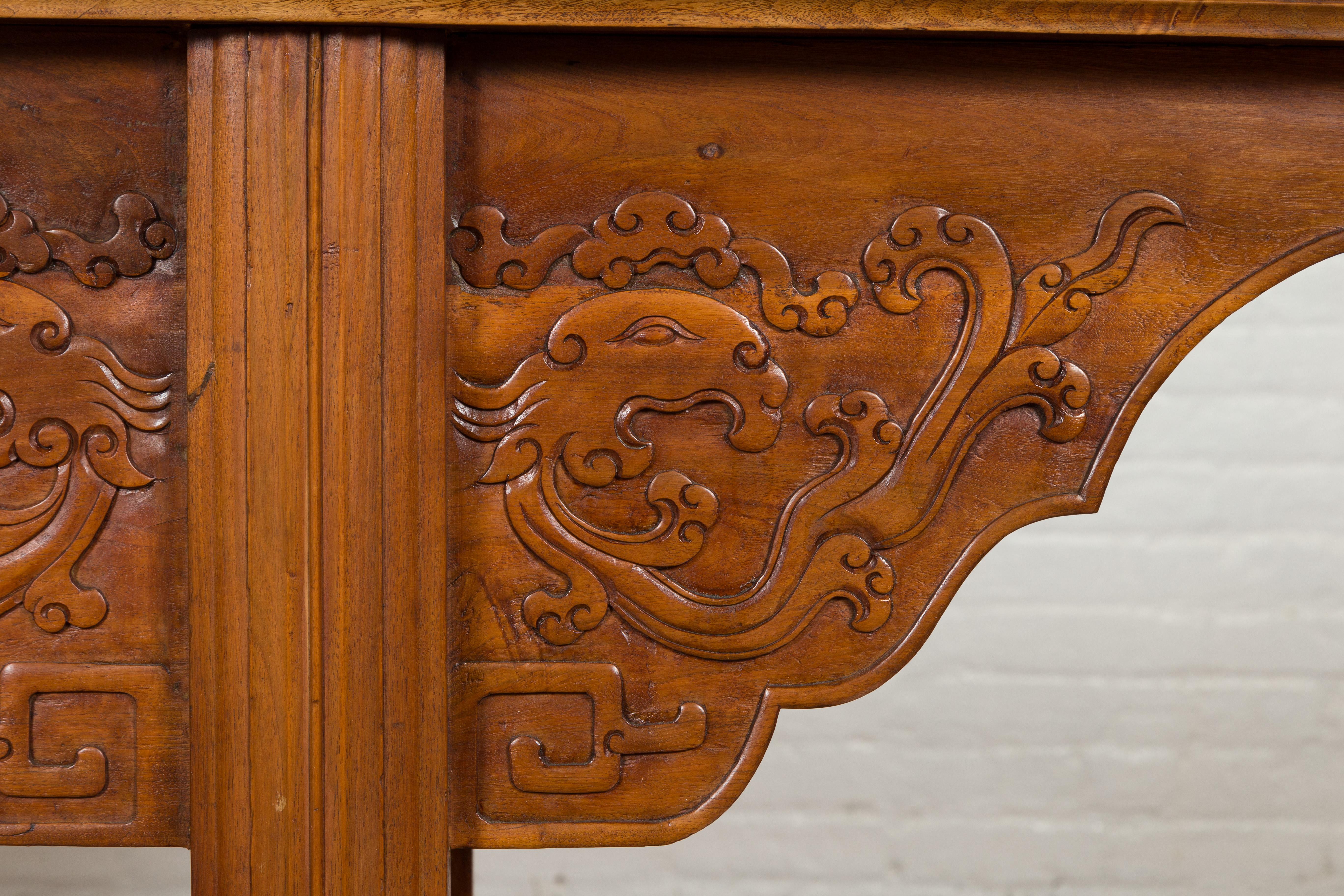 Ming Style Altar Table with Everted Flanges, Cloud Motifs and Mythical Creatures For Sale 3