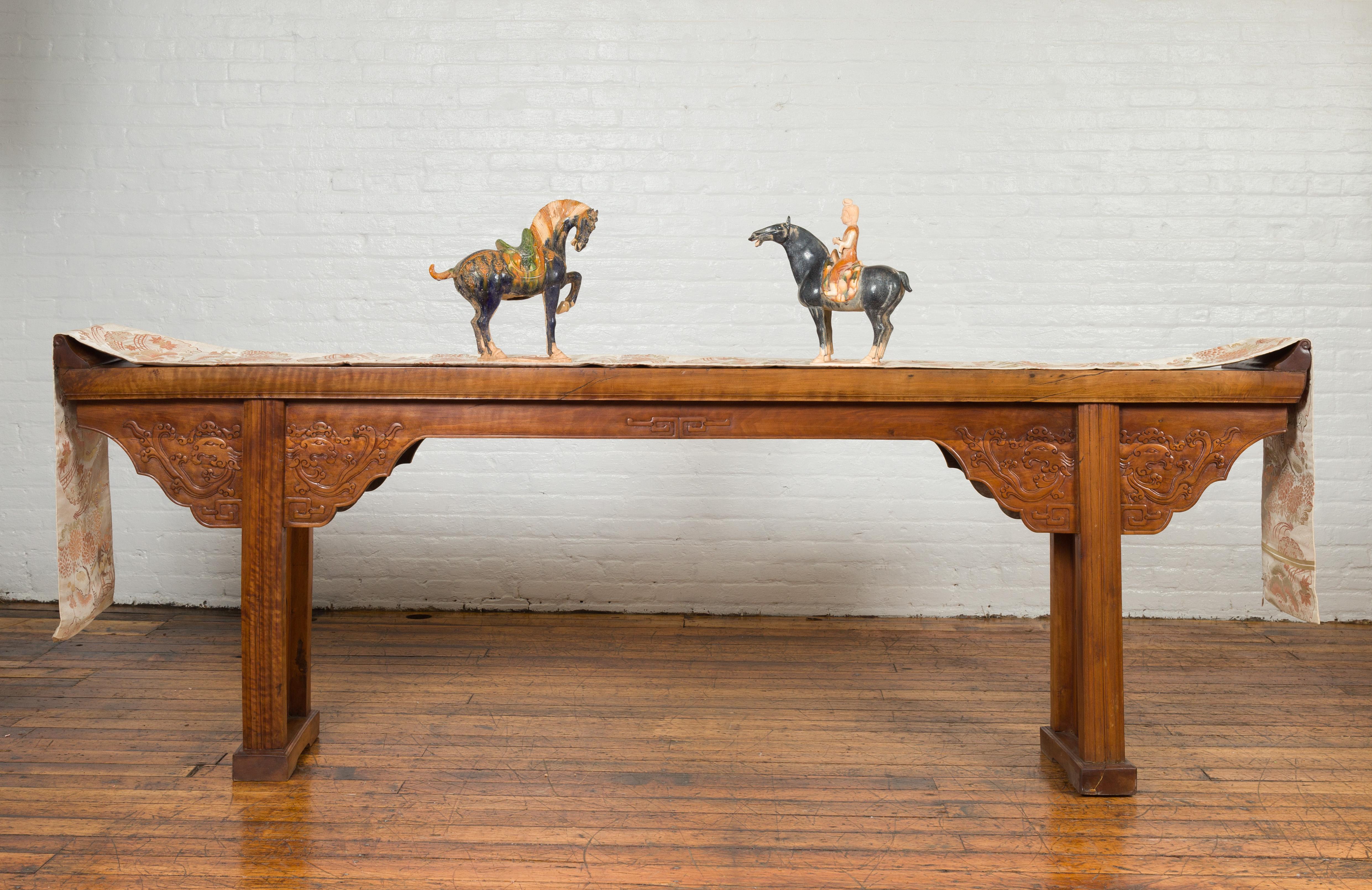 Chinese Ming Style Altar Table with Everted Flanges, Cloud Motifs and Mythical Creatures For Sale