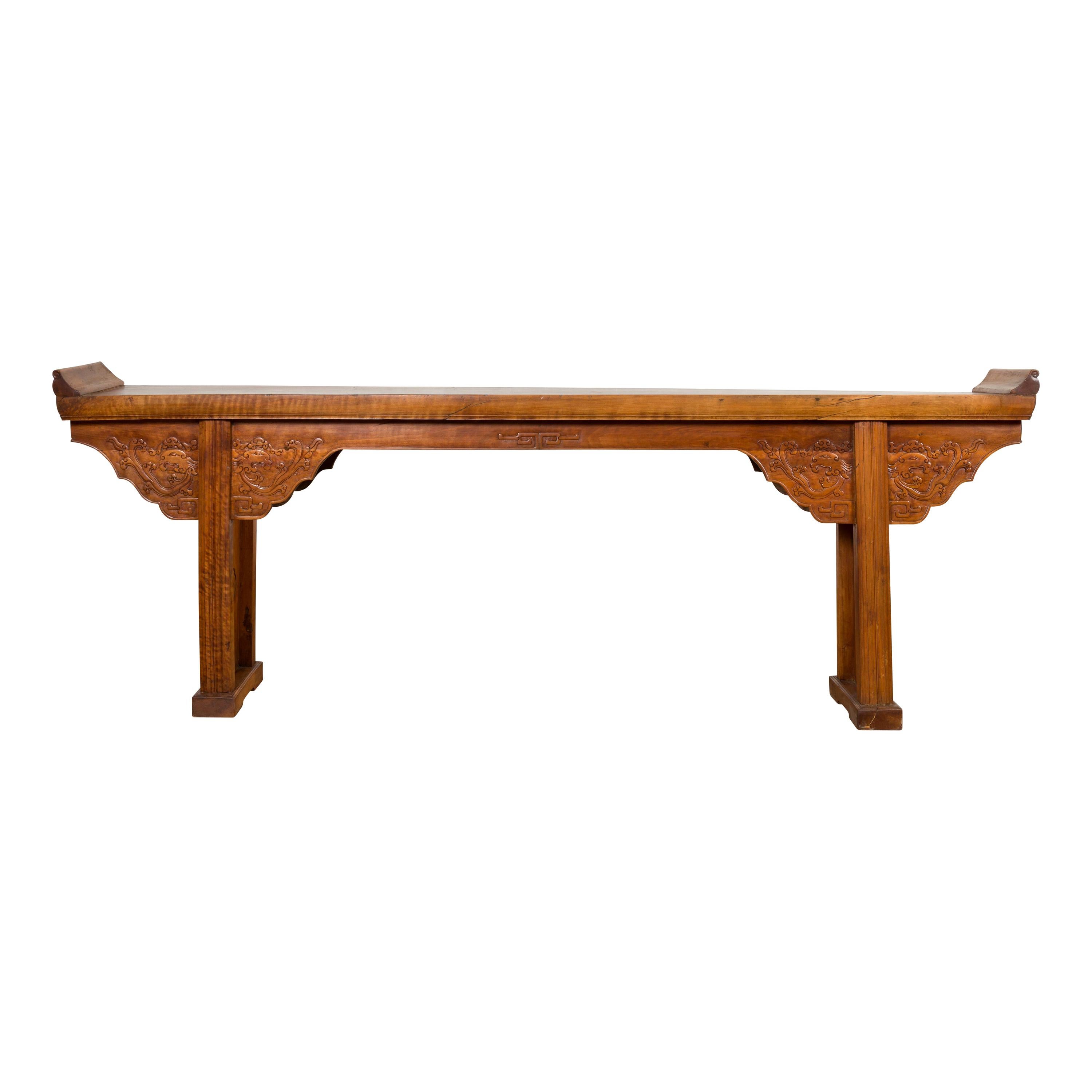 Ming Style Altar Table with Everted Flanges, Cloud Motifs and Mythical Creatures For Sale