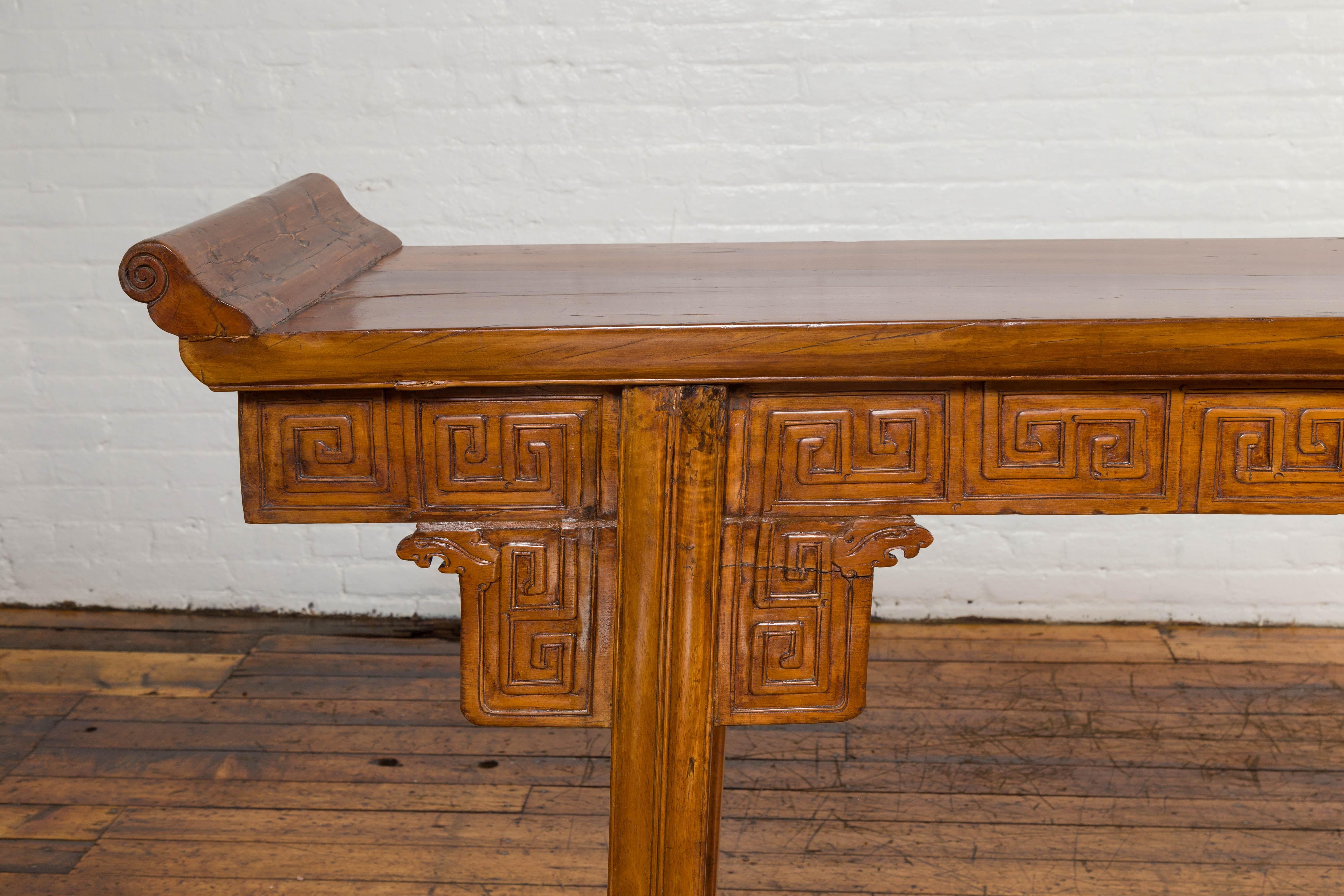 Ming Style Altar Table with Everted Flanges, Meander Apron and Cloud Motifs In Good Condition In Yonkers, NY