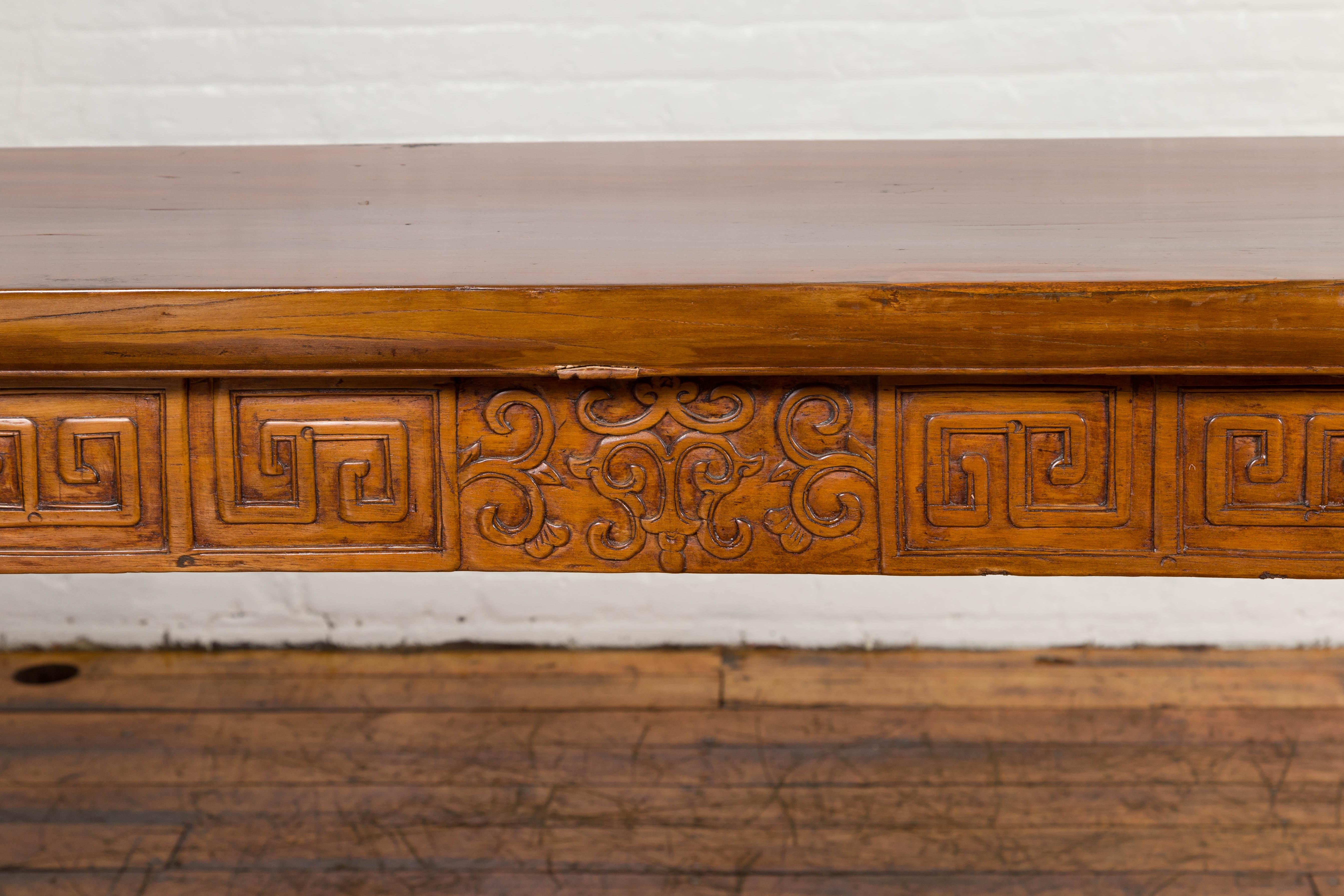19th Century Ming Style Altar Table with Everted Flanges, Meander Apron and Cloud Motifs