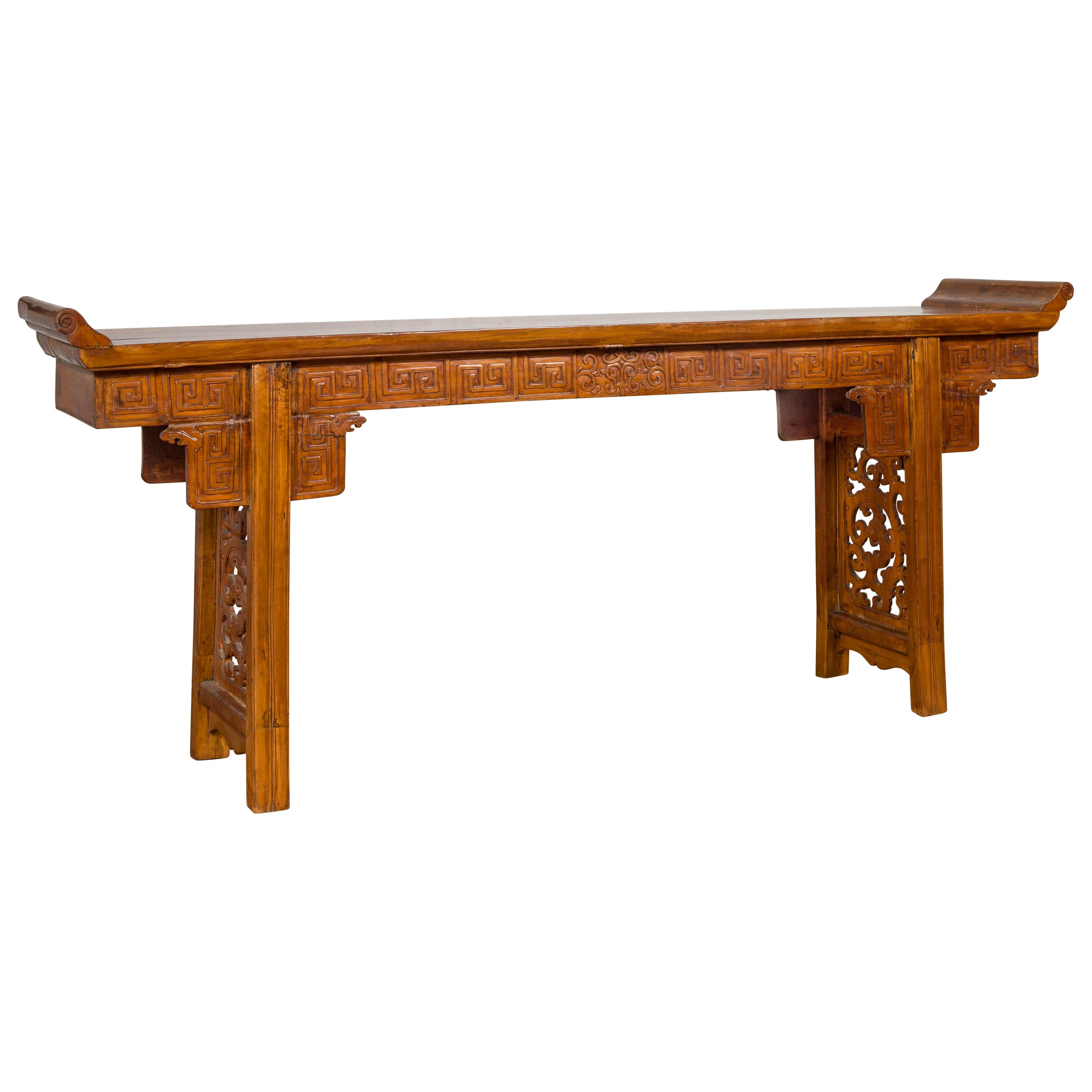 Ming Style Altar Table with Everted Flanges, Meander Apron and Cloud Motifs