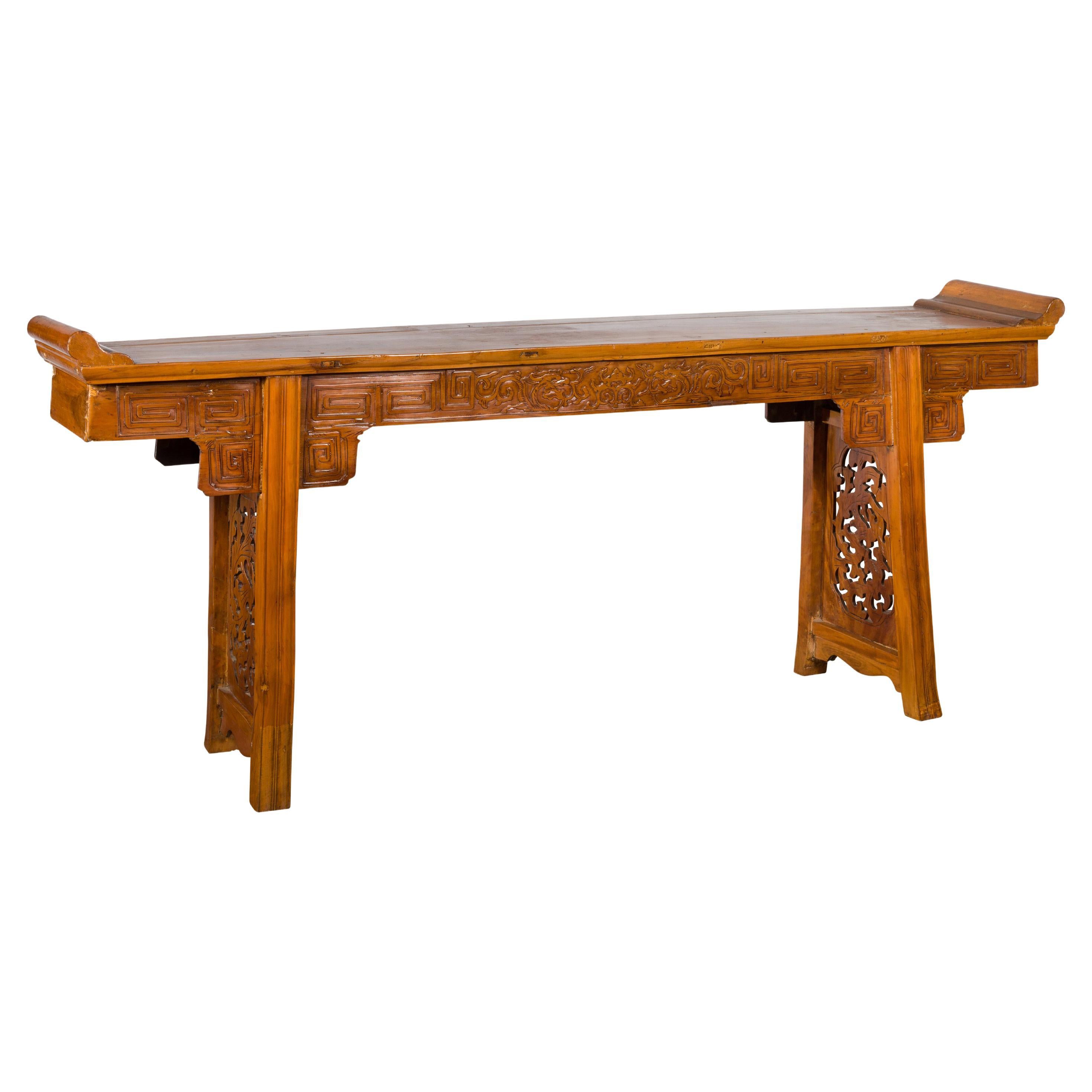 Ming Style Altar Table with Everted Flanges, Meander Apron and Dragon Motifs