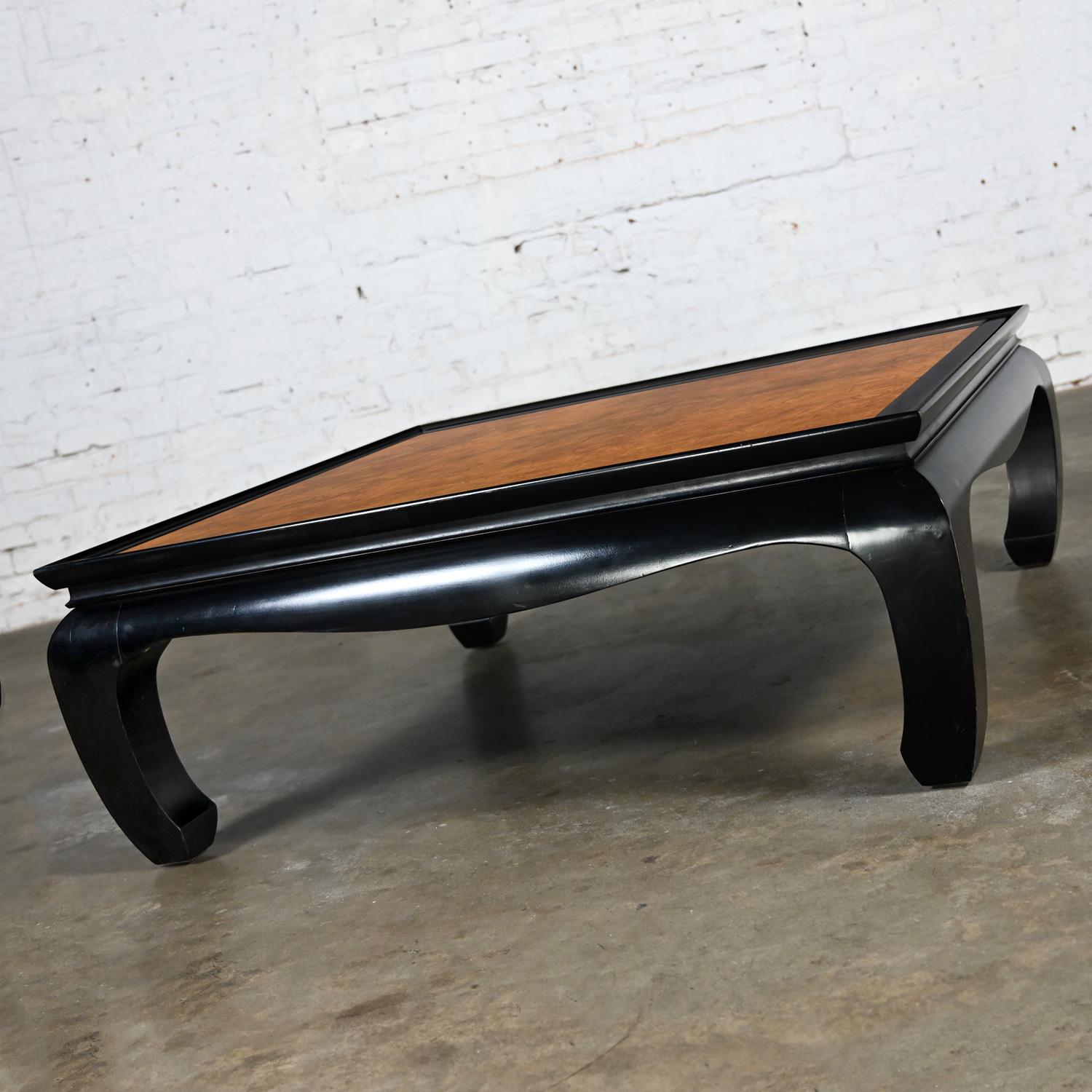 Ming Style Black & Burl Coffee Table Attributed Chin Hua Collection by Sabota For Sale 7