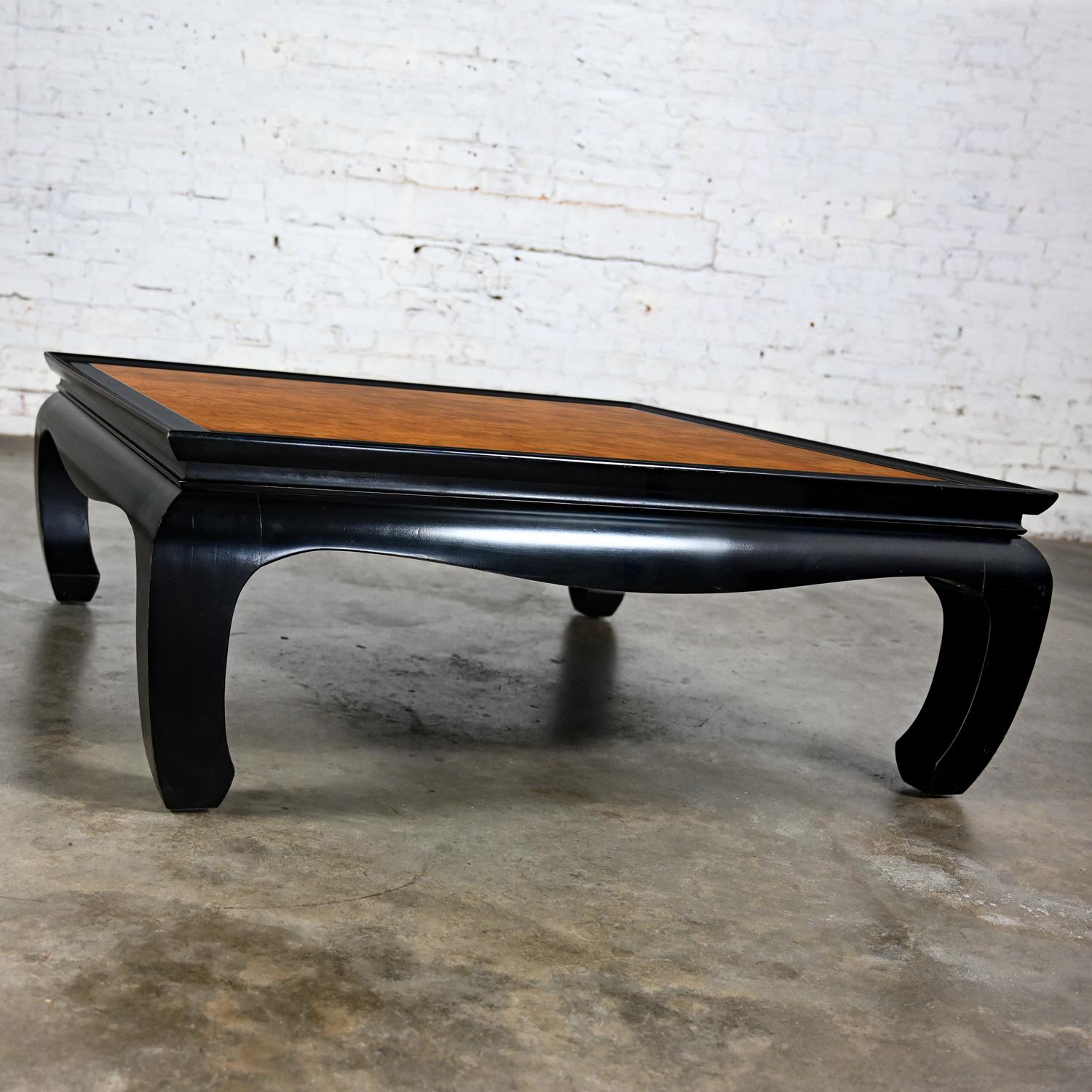 Ming Style Black & Burl Coffee Table Attributed Chin Hua Collection by Sabota For Sale 8