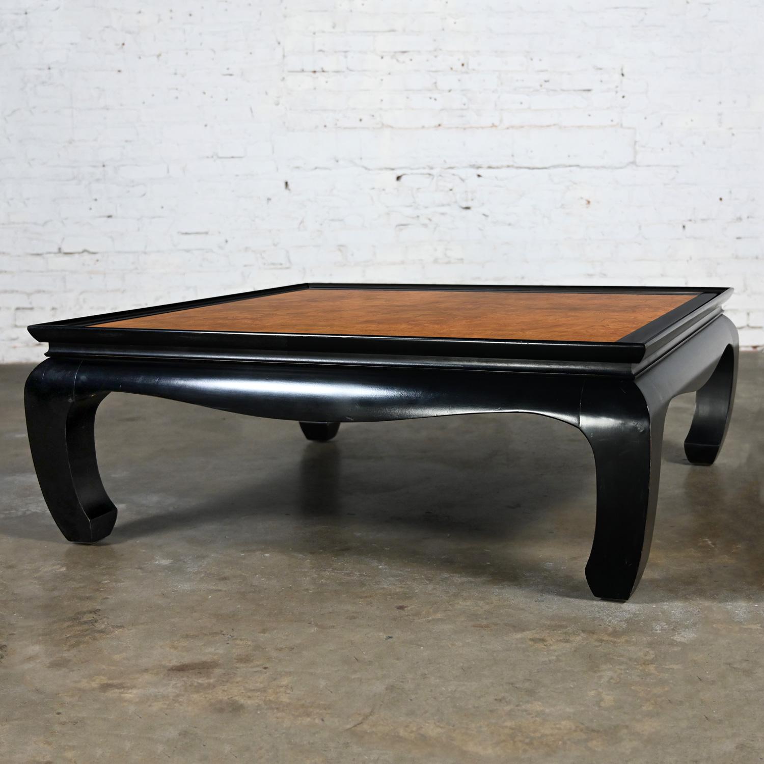 Ming Style Black & Burl Coffee Table Attributed Chin Hua Collection by Sabota For Sale 9