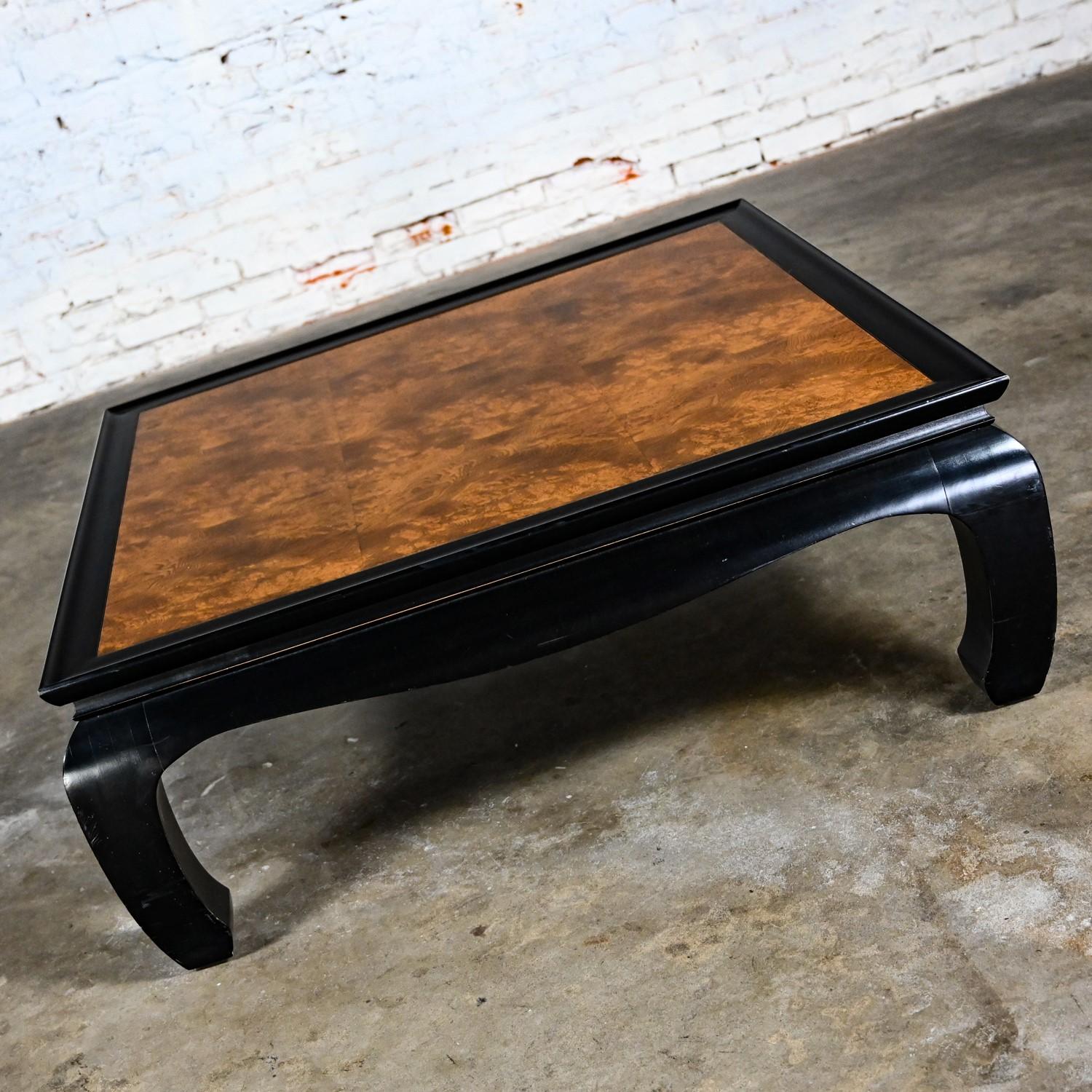 American Ming Style Black & Burl Coffee Table Attributed Chin Hua Collection by Sabota For Sale