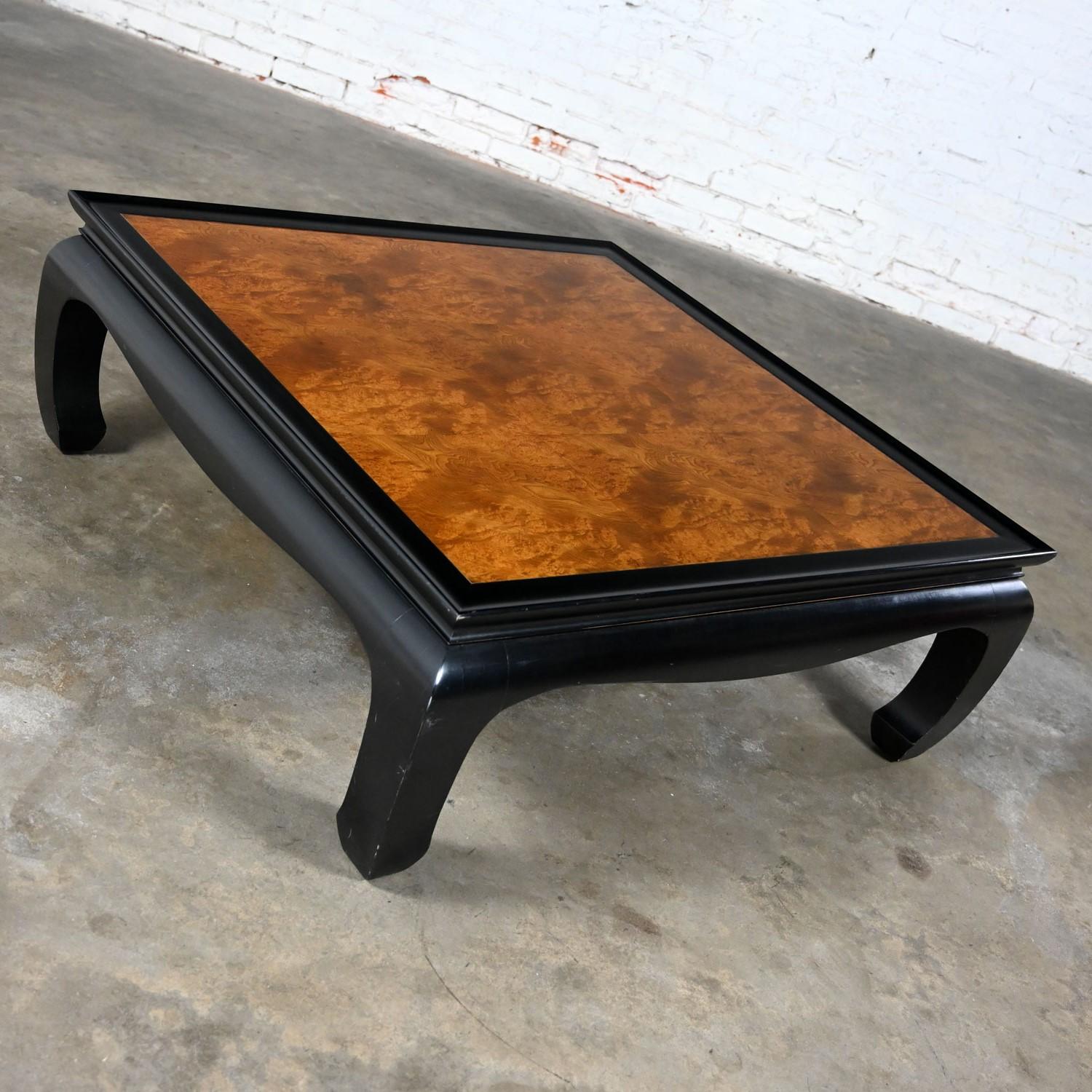 Ming Style Black & Burl Coffee Table Attributed Chin Hua Collection by Sabota In Good Condition For Sale In Topeka, KS