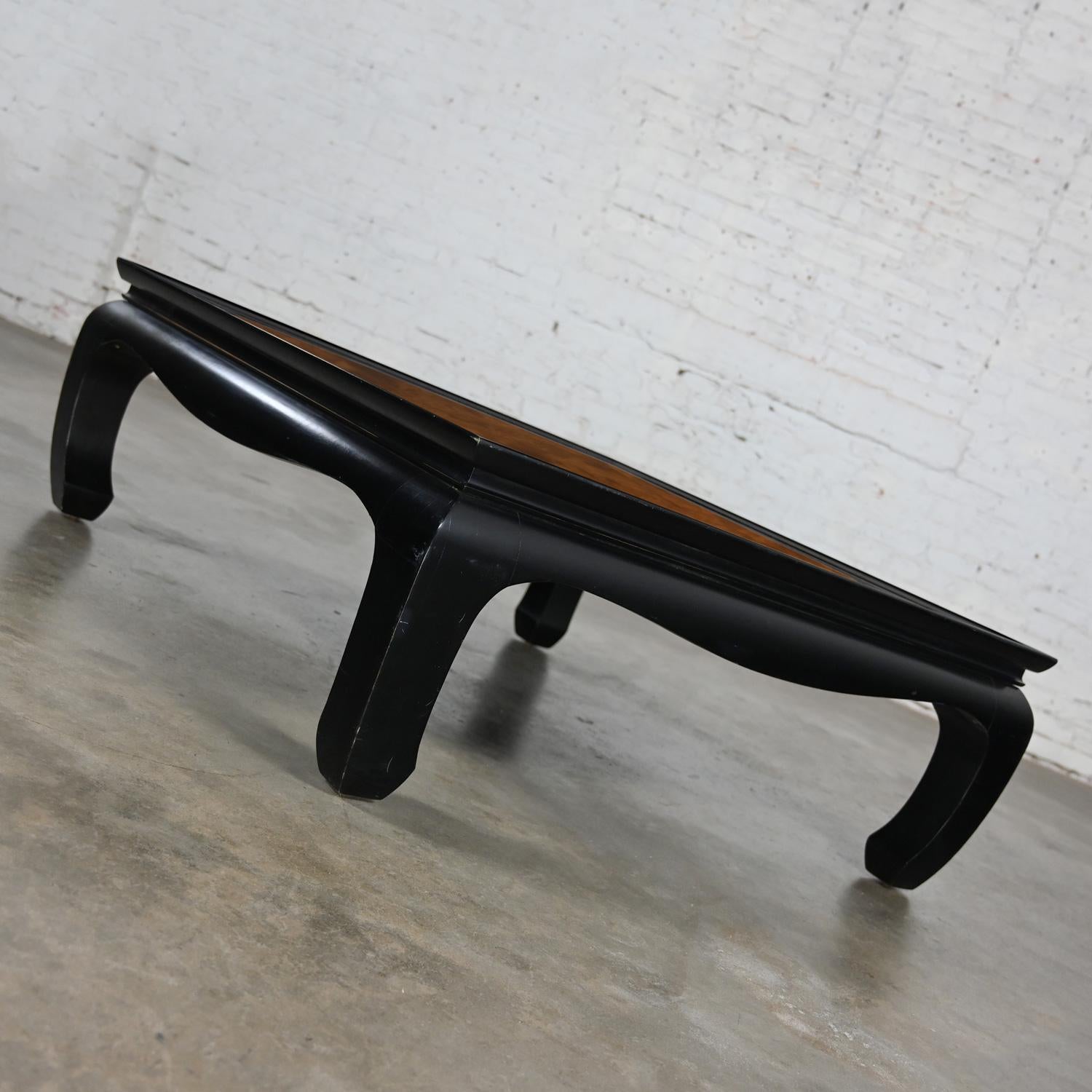 20th Century Ming Style Black & Burl Coffee Table Attributed Chin Hua Collection by Sabota For Sale