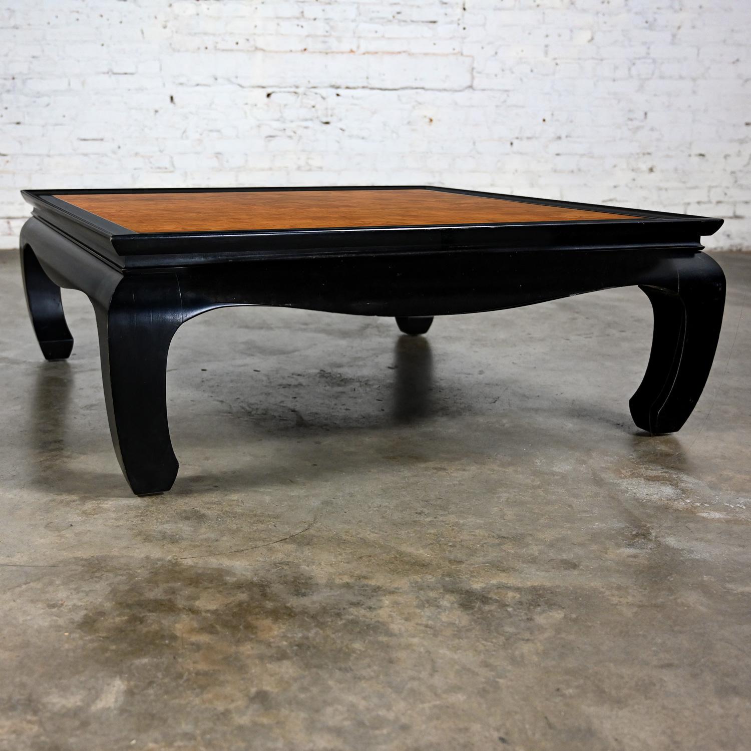 Wood Ming Style Black & Burl Coffee Table Attributed Chin Hua Collection by Sabota For Sale