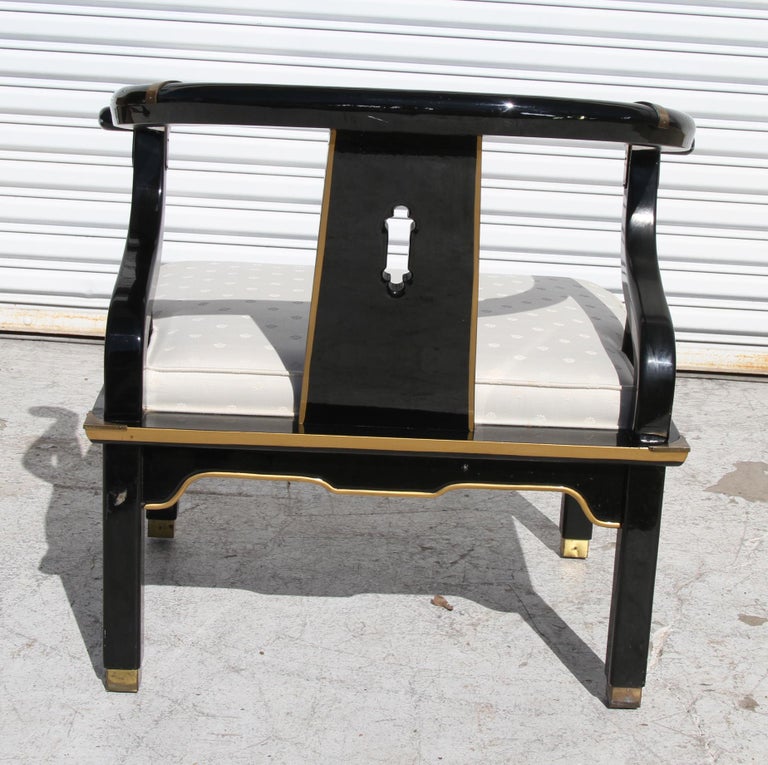 Ash Ming Style Black Lacquer & Brass Low Chair After James Mont For Sale