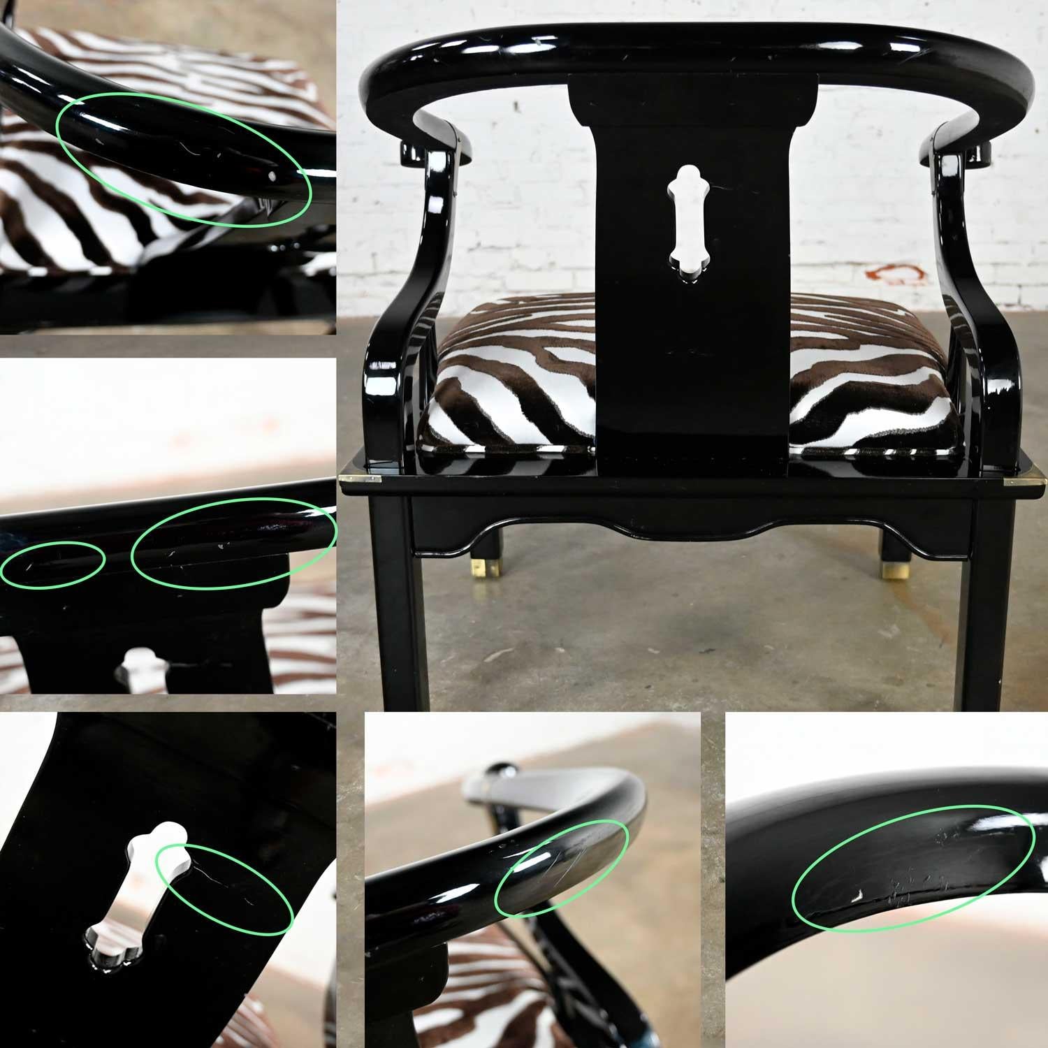 Niedriger Stuhl im Ming-Stil aus schwarzem Lack und Messing nach James Mont Scalamandre Zebra  im Angebot 11