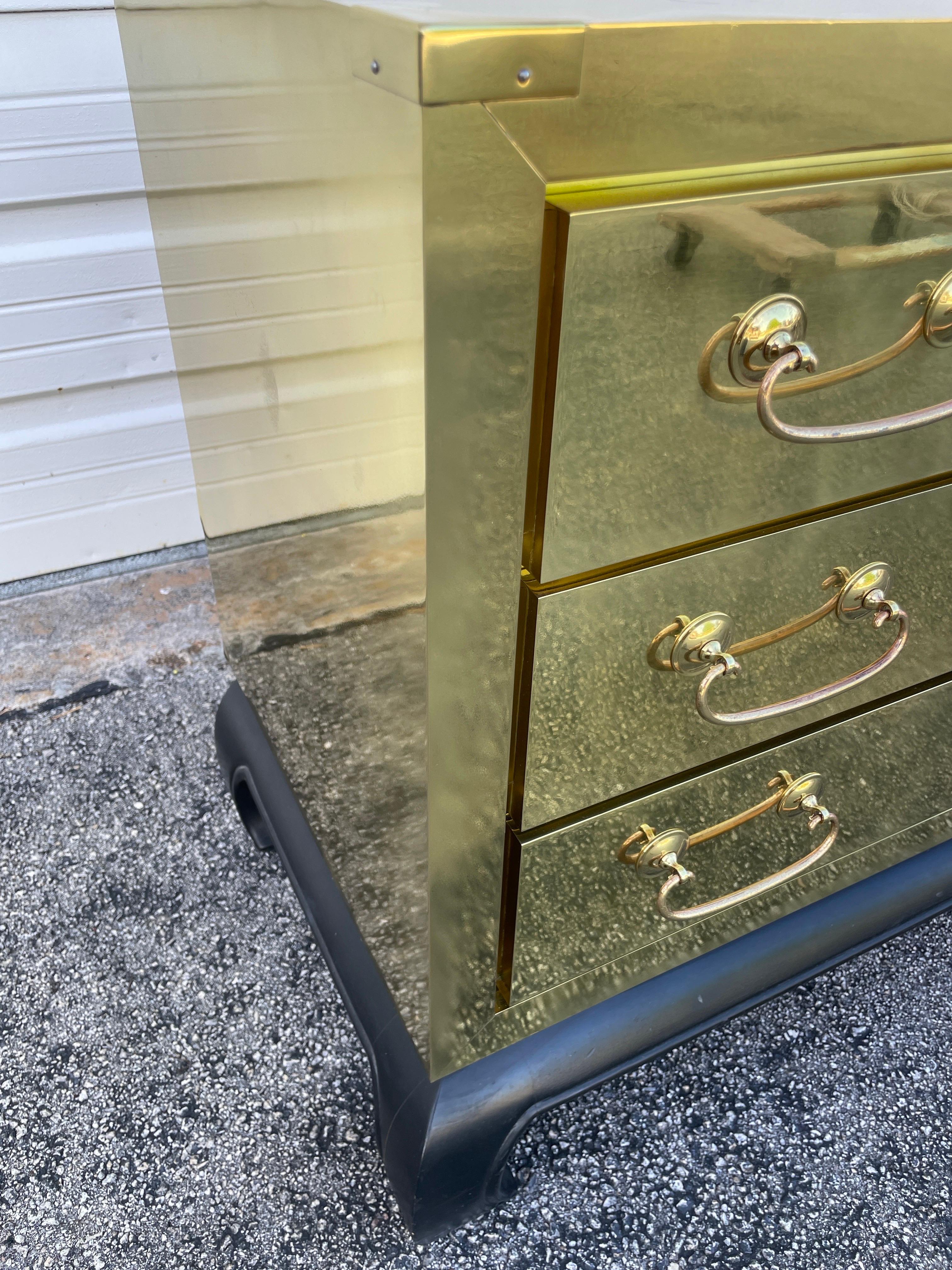 20th Century Ming Style Brass Clad Three Drawer Chest by Sarreid Ltd. For Sale
