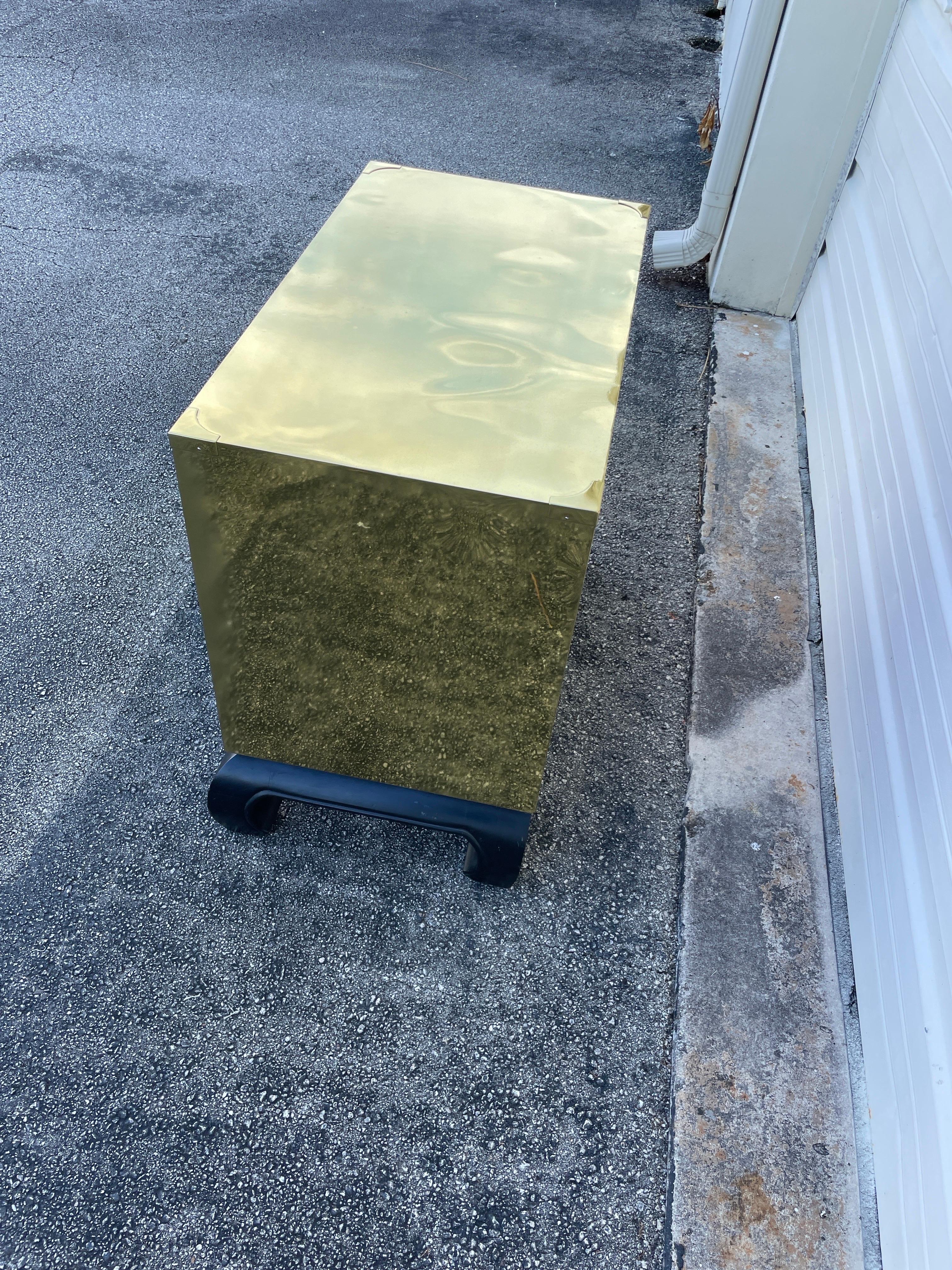 Ming Style Brass Clad Three Drawer Chest by Sarreid Ltd. For Sale 2