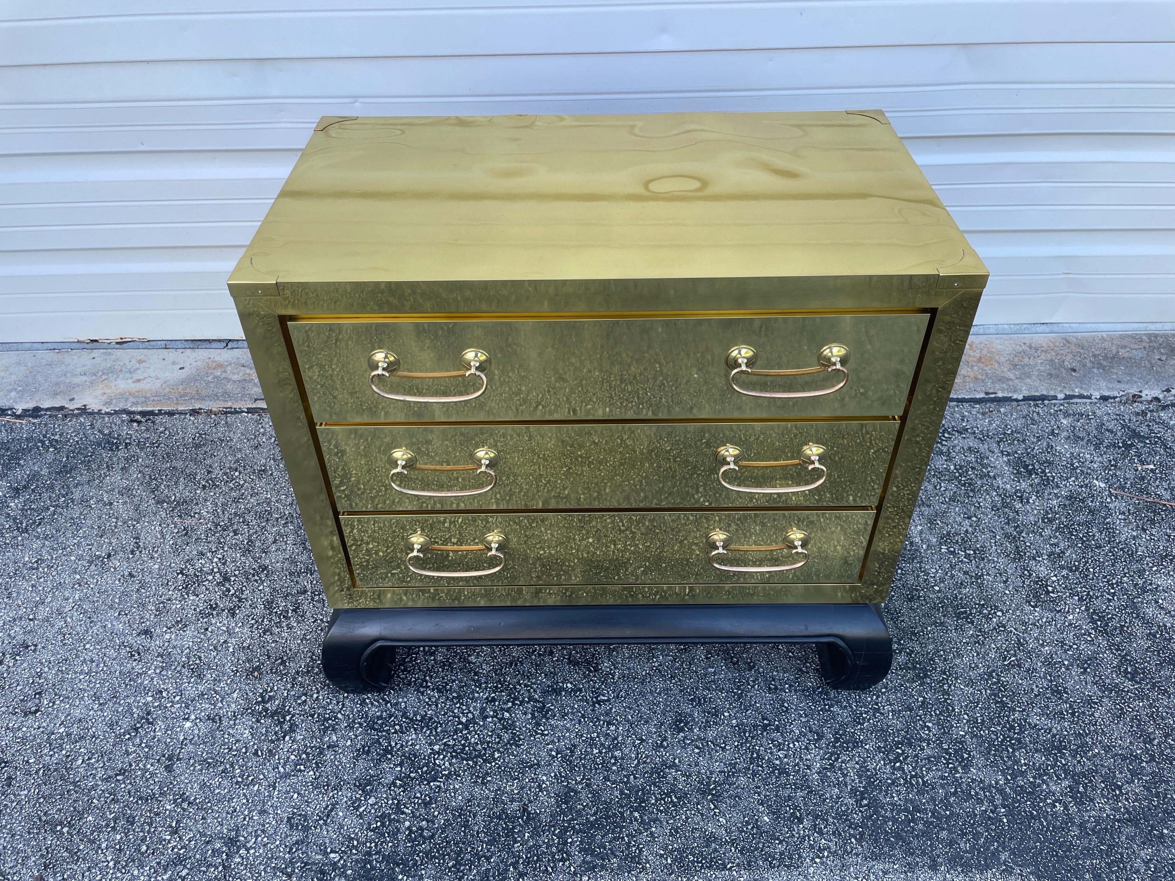 Ming Style Brass Clad Three Drawer Chest by Sarreid Ltd. For Sale 3