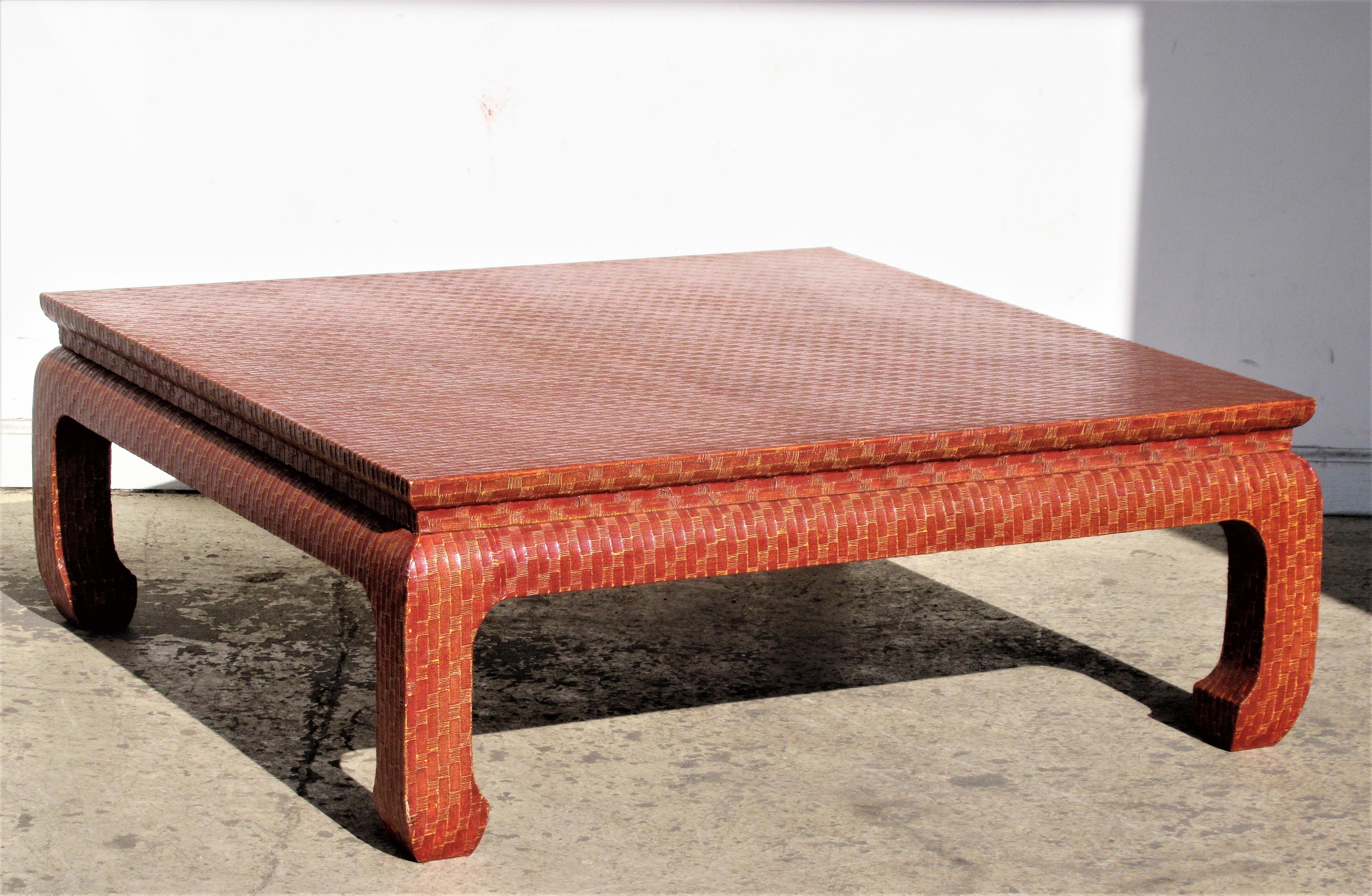 American   Brilliant Raffia Wrapped Ming style Coffee Table by Baker