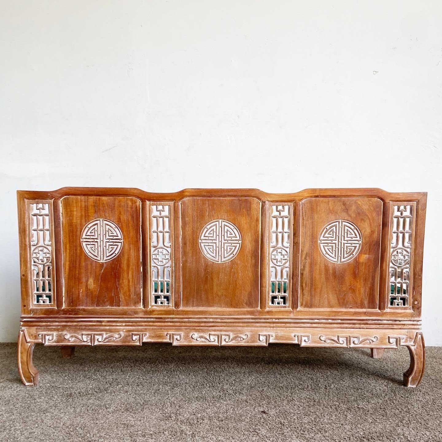 Ming Style Carved Wooden Sofa/Bench With Arm Chair 7