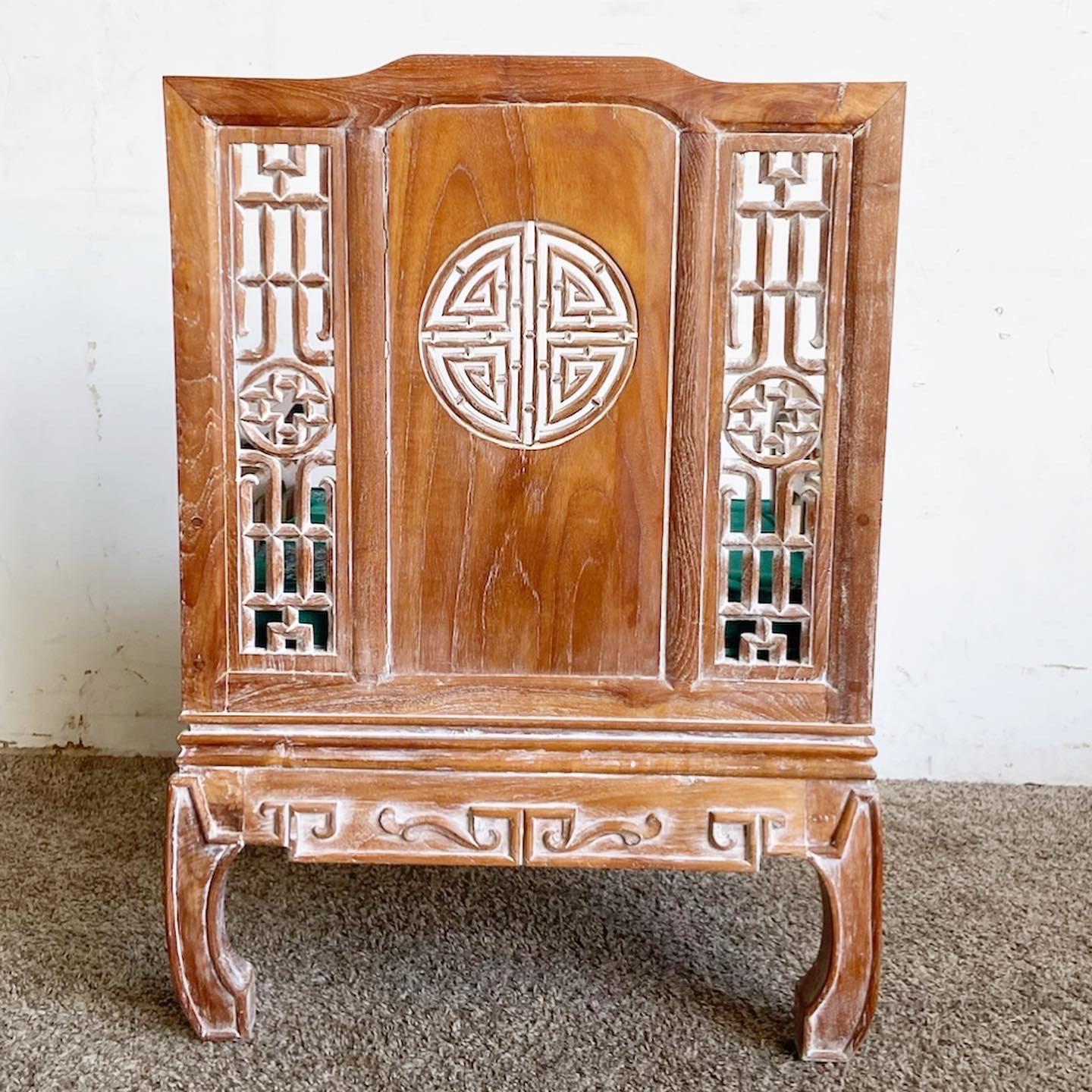 Ming Style Carved Wooden Sofa/Bench With Arm Chair For Sale 4