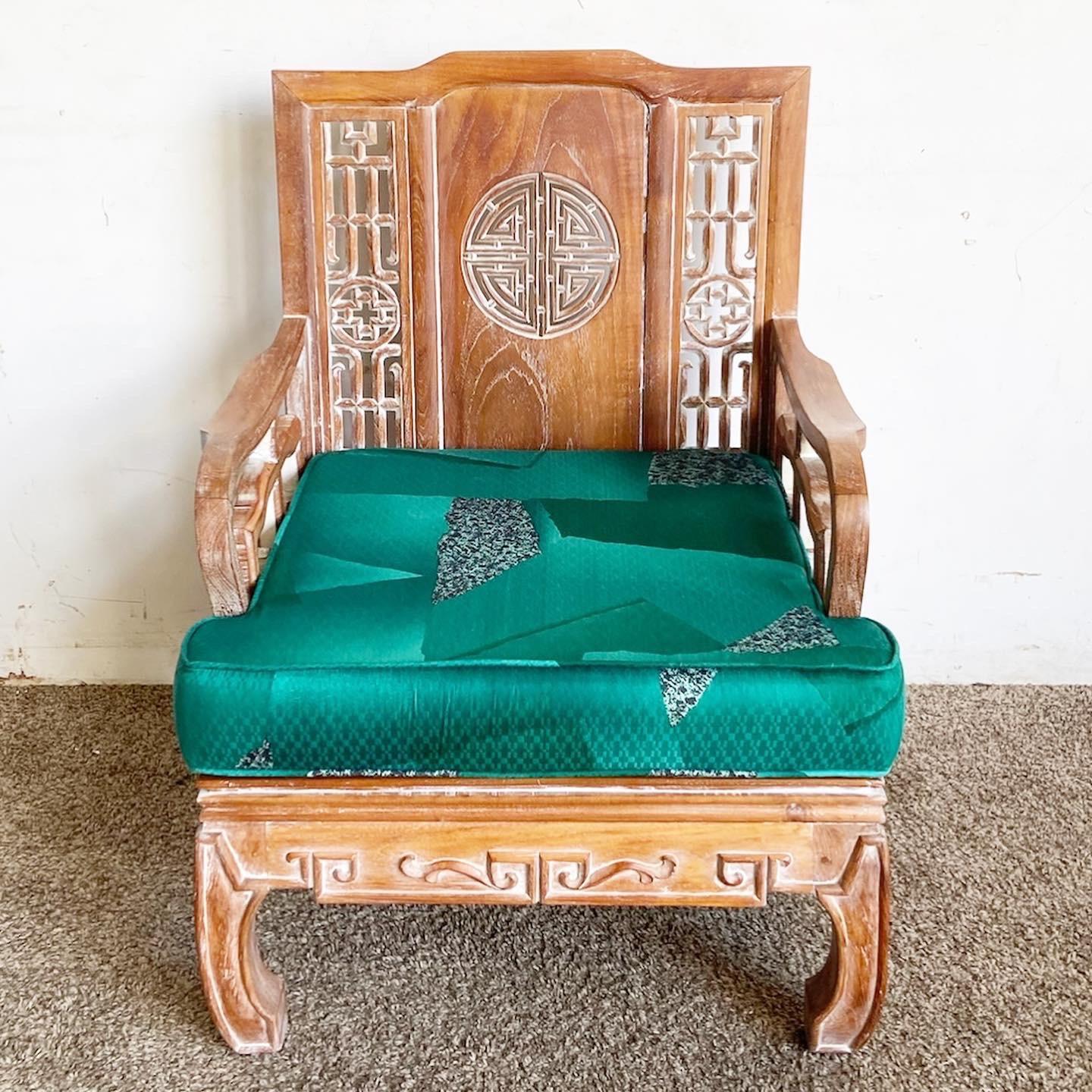 Ming Style Carved Wooden Sofa/Bench With Arm Chair For Sale 5