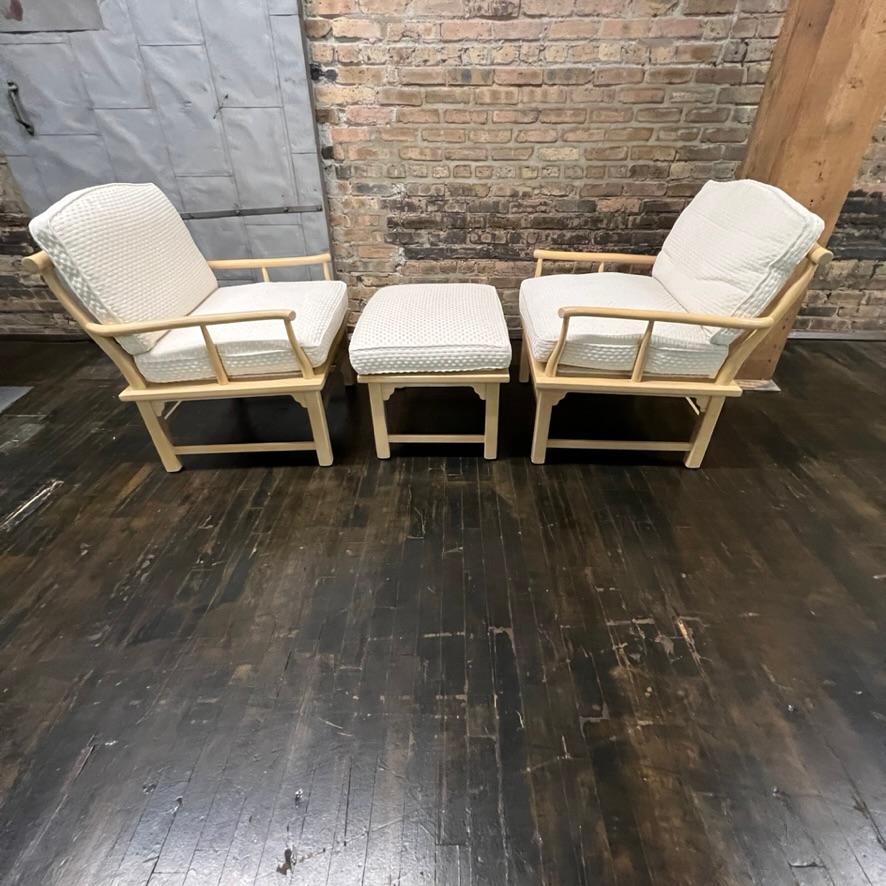 American Ming Style Chairs with Upholstered Cushions and Ottoman by Century Chair For Sale