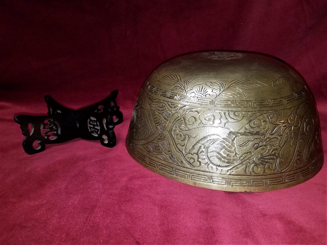 Ming Style Chinese Bronze Bowl on Stand 2