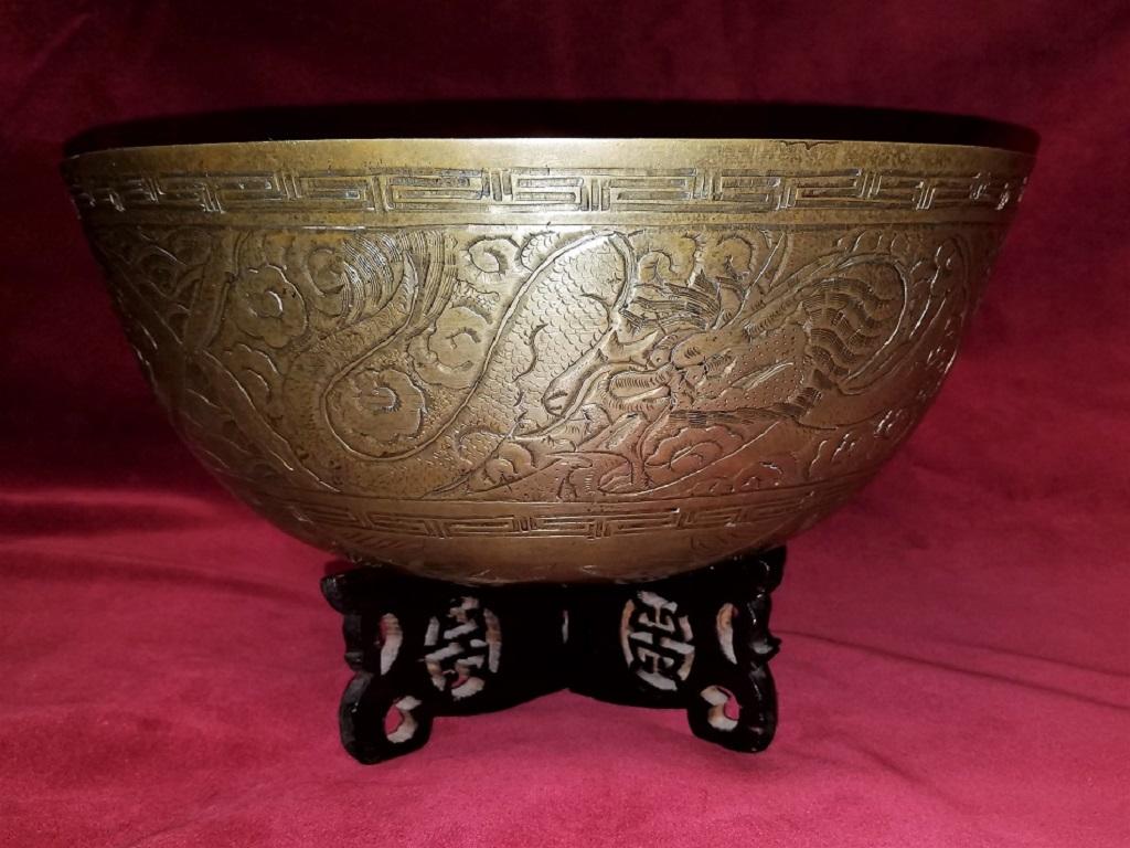 Ming Style Chinese Bronze Bowl on Stand 5