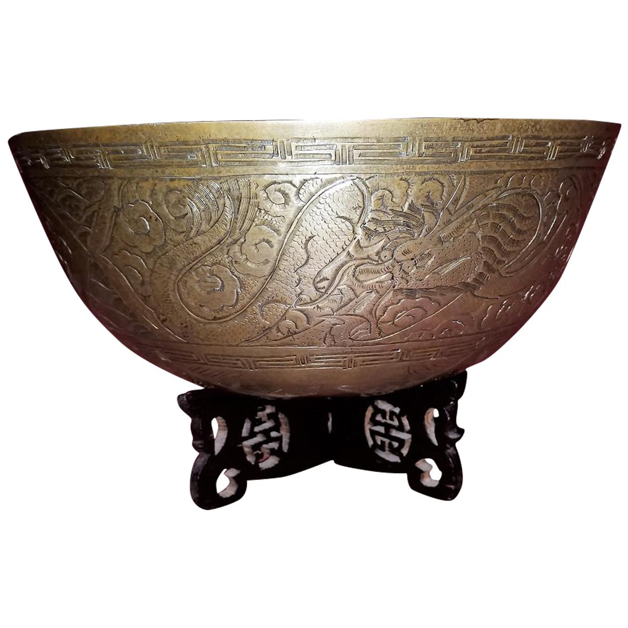 Ming Style Chinese Bronze Bowl on Stand