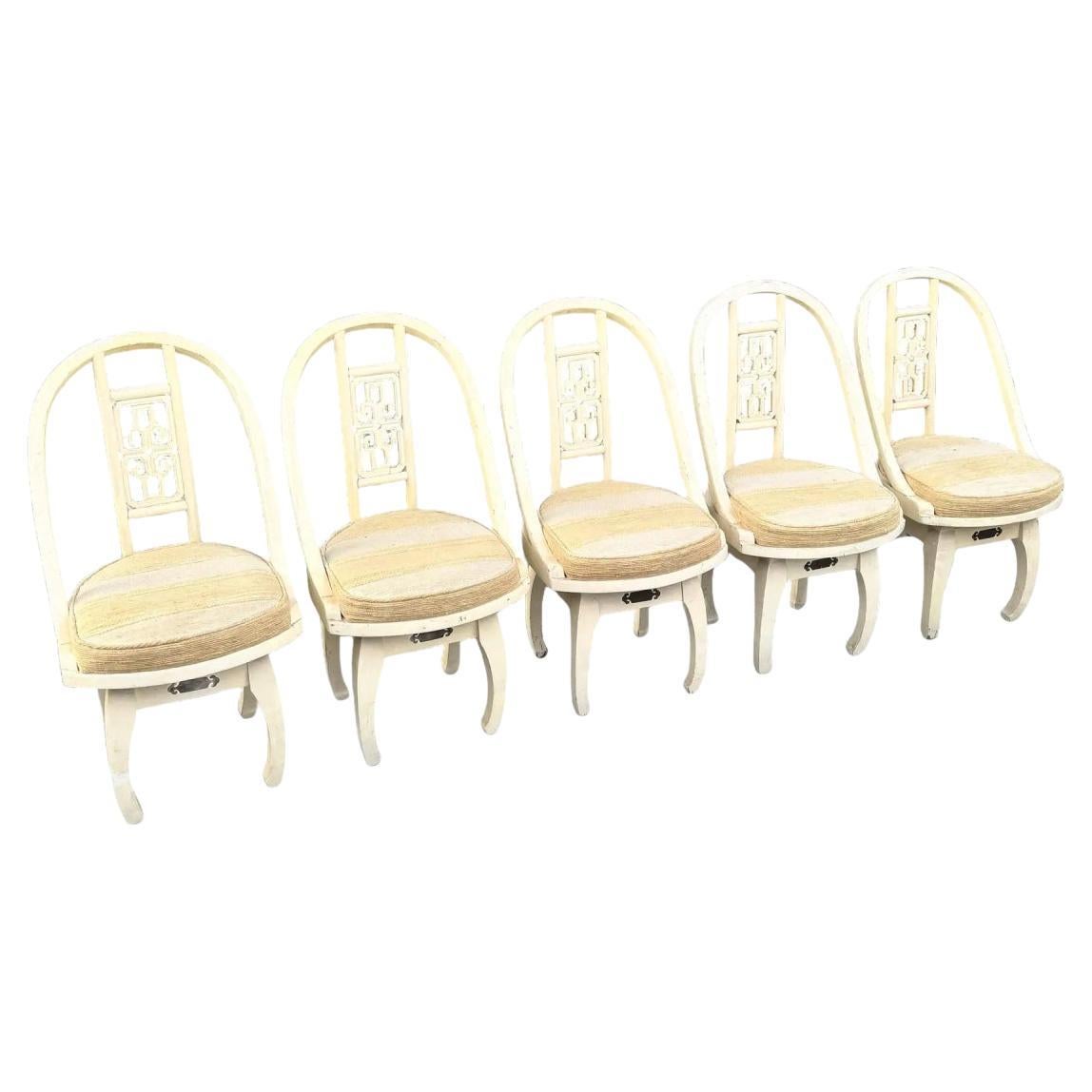 Esstisch-Drehstühle im Ming-Stil aus cremefarbenem Holz - 5er-Set im Angebot