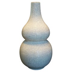 Ming Style Double Gourd Crackle Glaze Ceramic Vase - Signed - Mid-20th Century