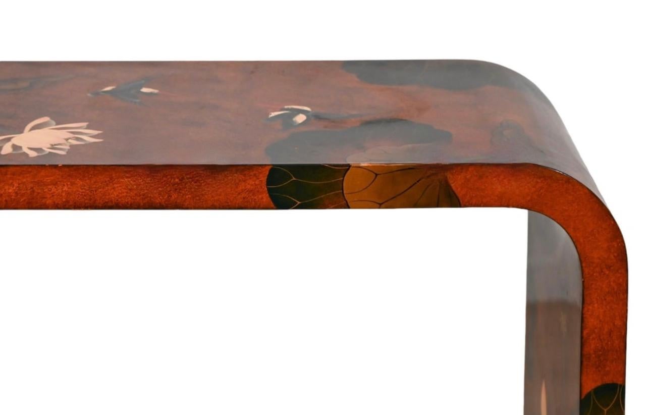 Ming Style Lotus Flowers Lacquered Console Table, 20th. Century. 2