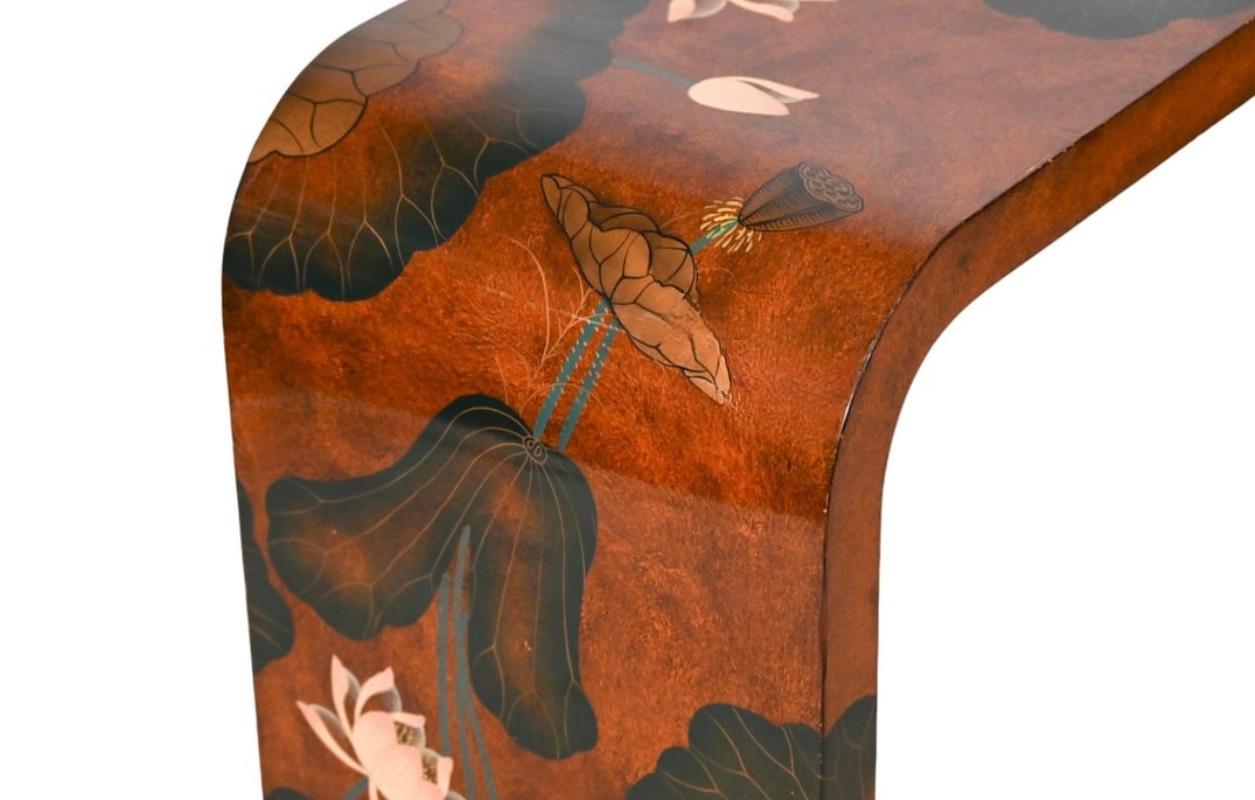 Ming Style Lotus Flowers Lacquered Console Table, 20th. Century. 4