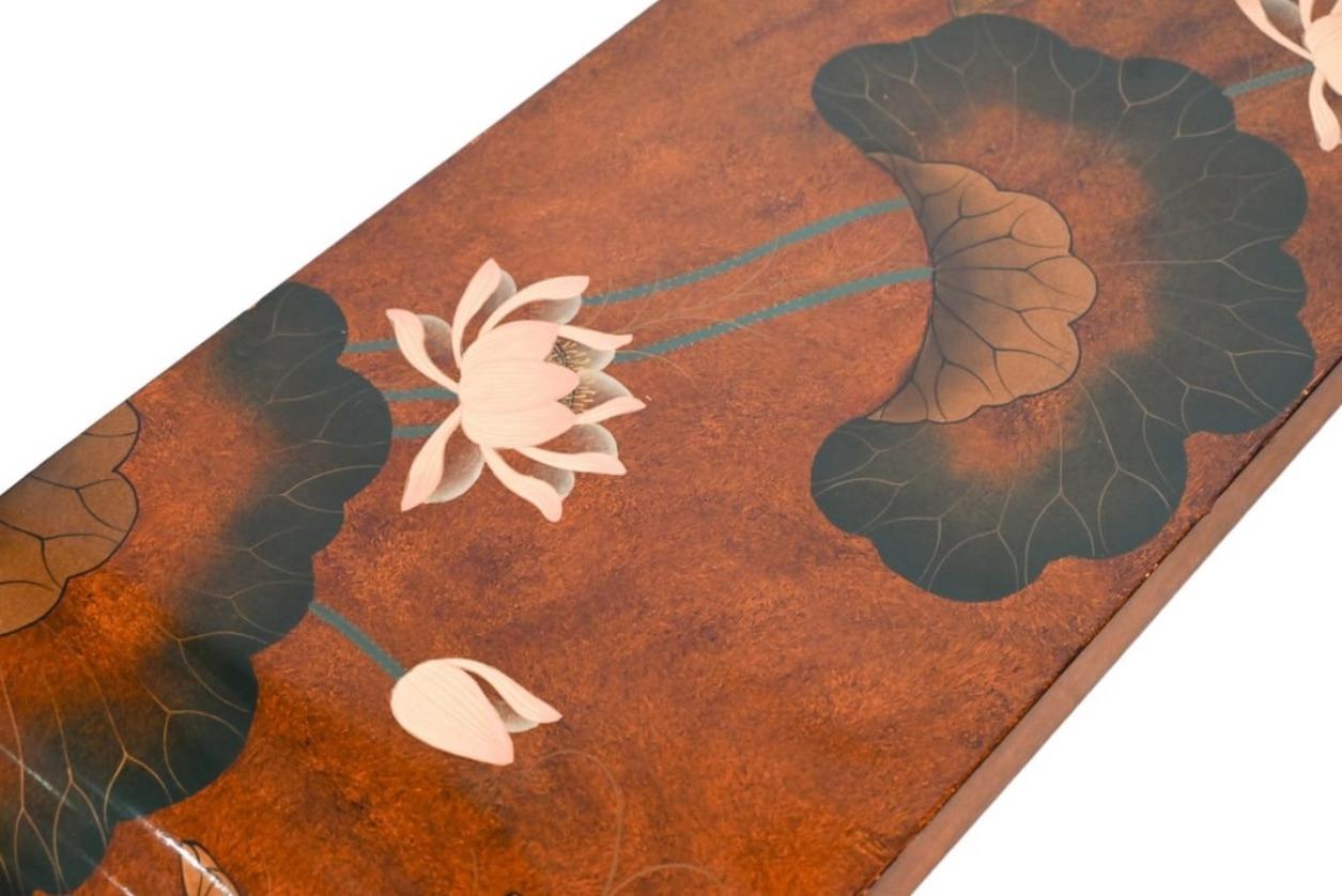 Ming Style Lotus Flowers Lacquered Console Table, 20th. Century. 6