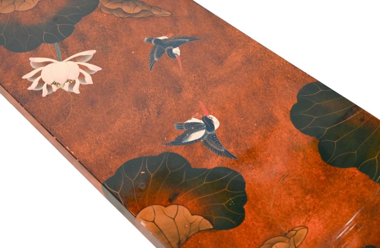 Ming Style Lotus Flowers Lacquered Console Table, 20th. Century. 8