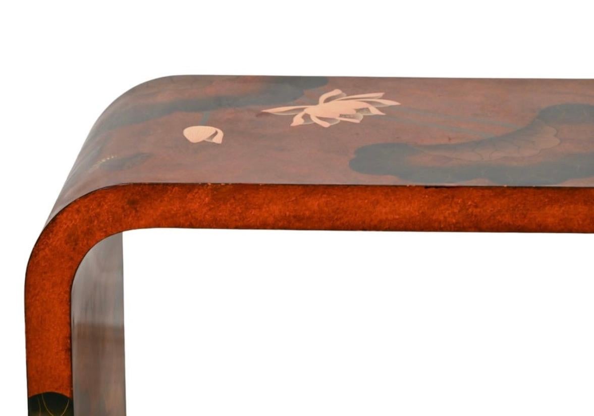 American Ming Style Lotus Flowers Lacquered Console Table, 20th. Century.