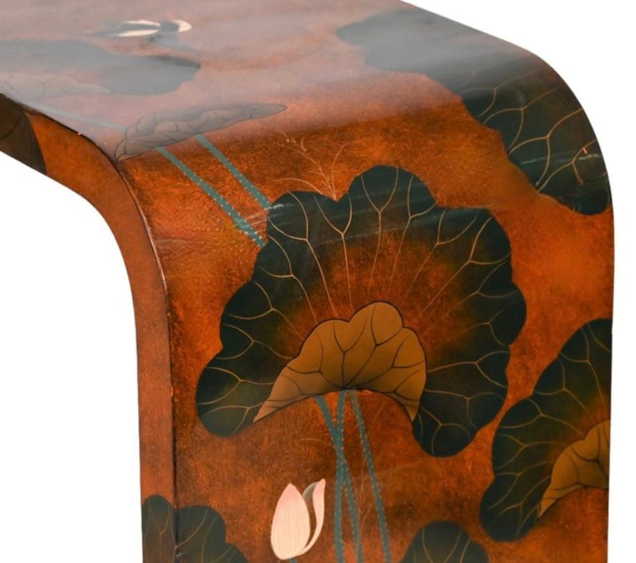 Hand-Crafted Ming Style Lotus Flowers Lacquered Console Table, 20th. Century.