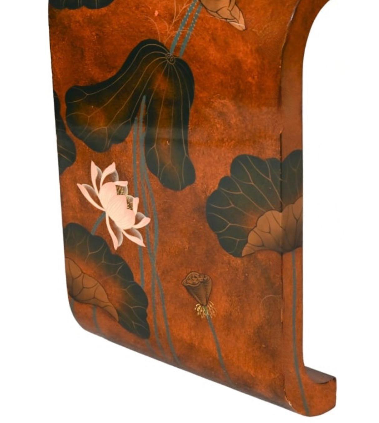 Ming Style Lotus Flowers Lacquered Console Table, 20th. Century. In Good Condition In West Palm Beach, FL