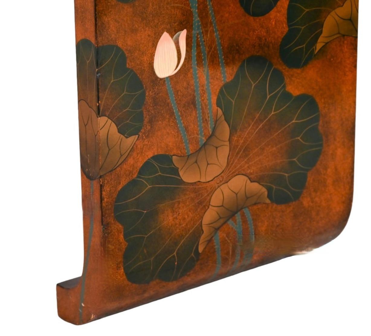 Mid-20th Century Ming Style Lotus Flowers Lacquered Console Table, 20th. Century.